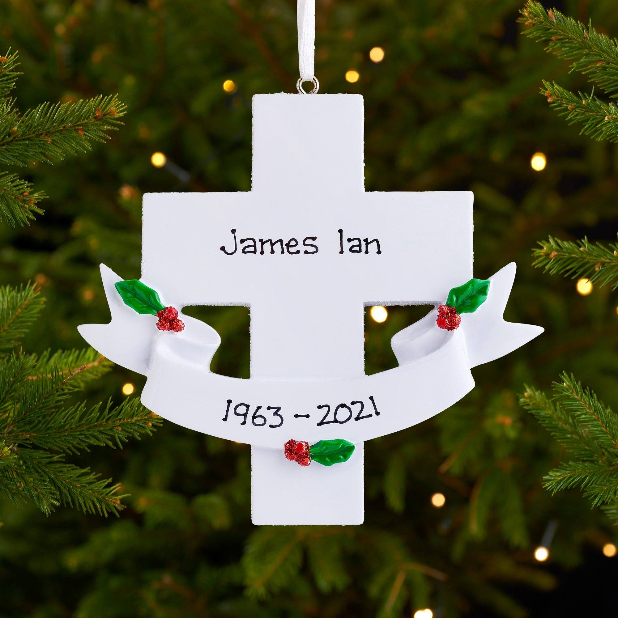 Christmas Ornament - Personalised Family Christmas Xmas Tree Decoration Ornament - Memorial Cross