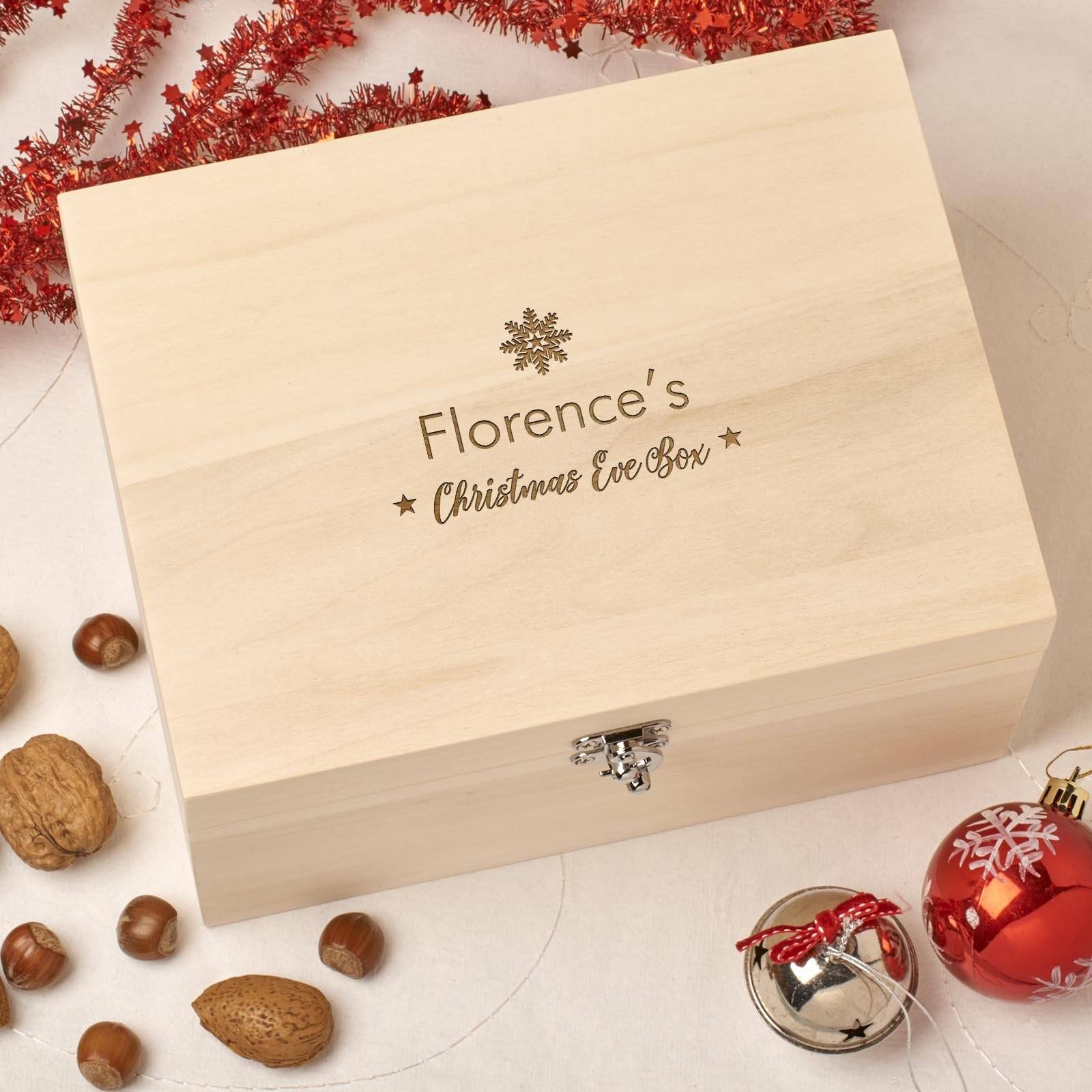 Christmas Box - Personalised Wooden Christmas Eve Box - Small Snowflake Design