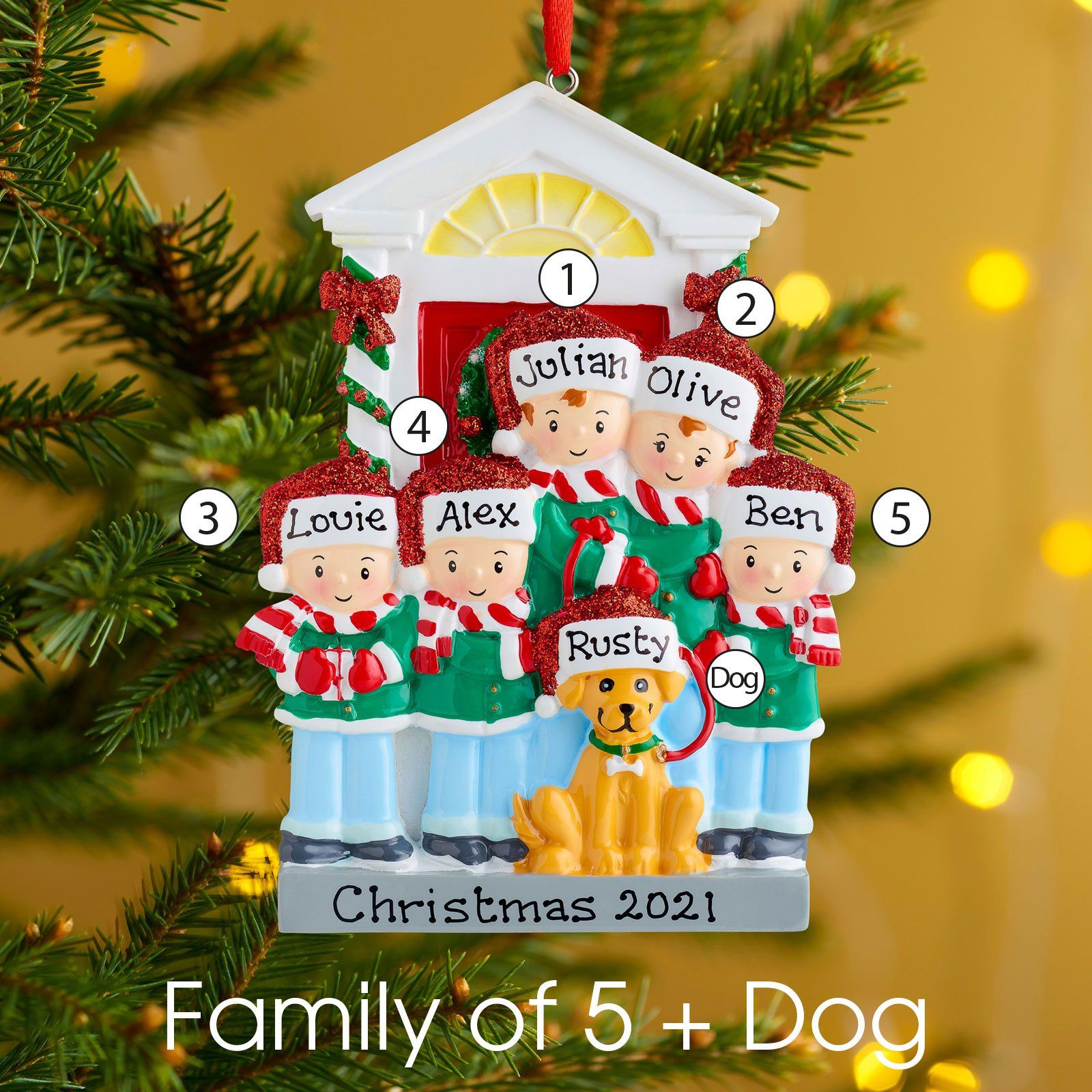 Christmas Ornament - Personalised Family Christmas Xmas Tree Decoration Ornament - Family With Dog