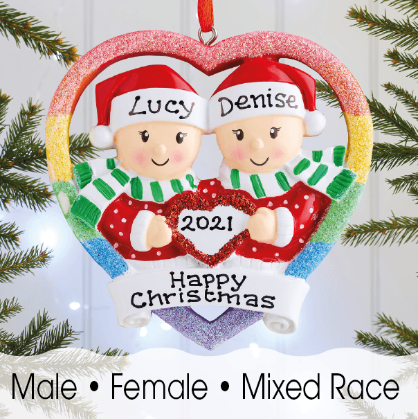 Christmas Ornament - Personalised Family Christmas Xmas Tree Decoration Ornament - Gay Couple