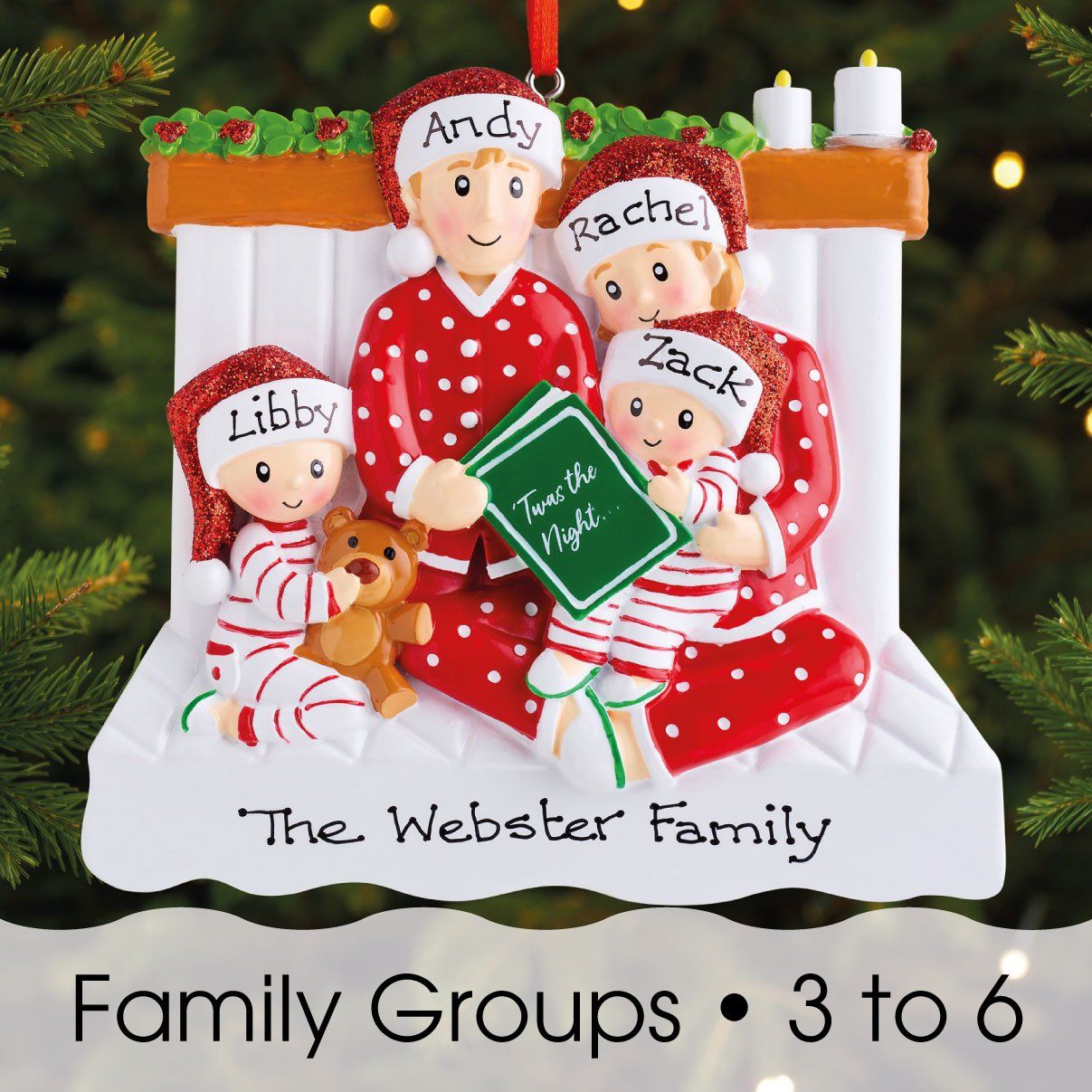 Christmas Ornament - Personalised Family Christmas Xmas Tree Decoration Ornament - Reading In Bed Family