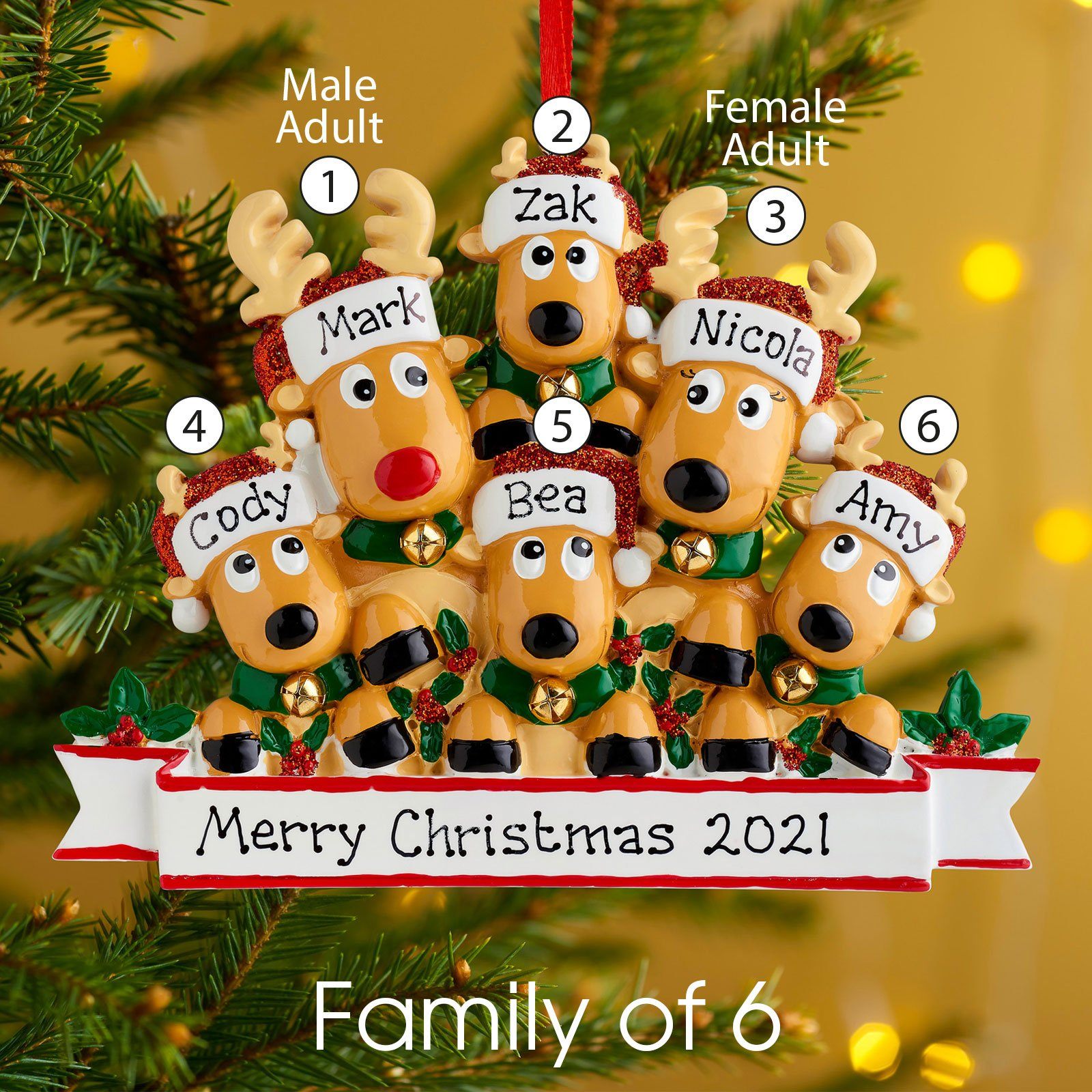 Christmas Ornament - Personalised Family Christmas Xmas Tree Decoration Ornament - Reindeer Family