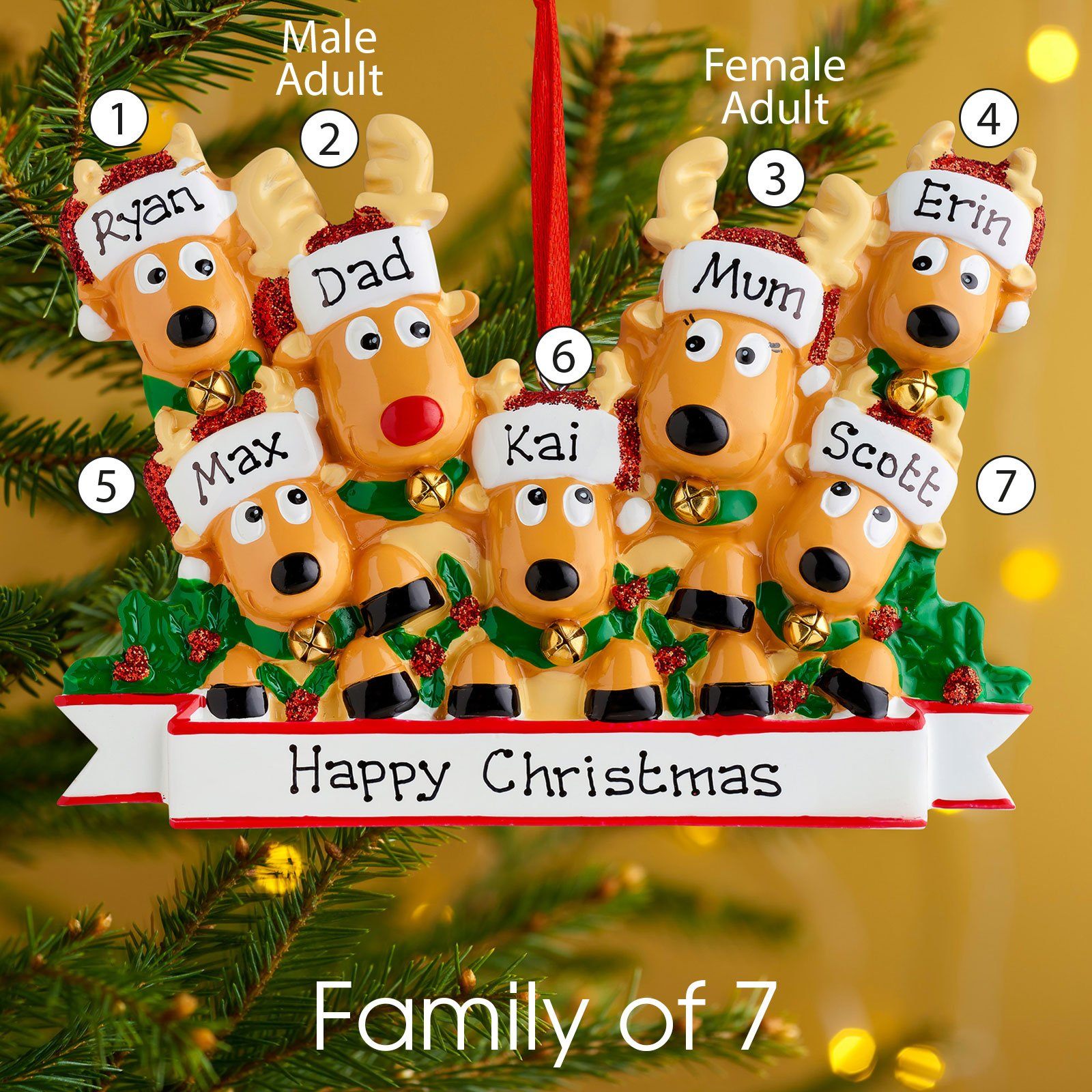 Christmas Ornament - Personalised Family Christmas Xmas Tree Decoration Ornament - Reindeer Family
