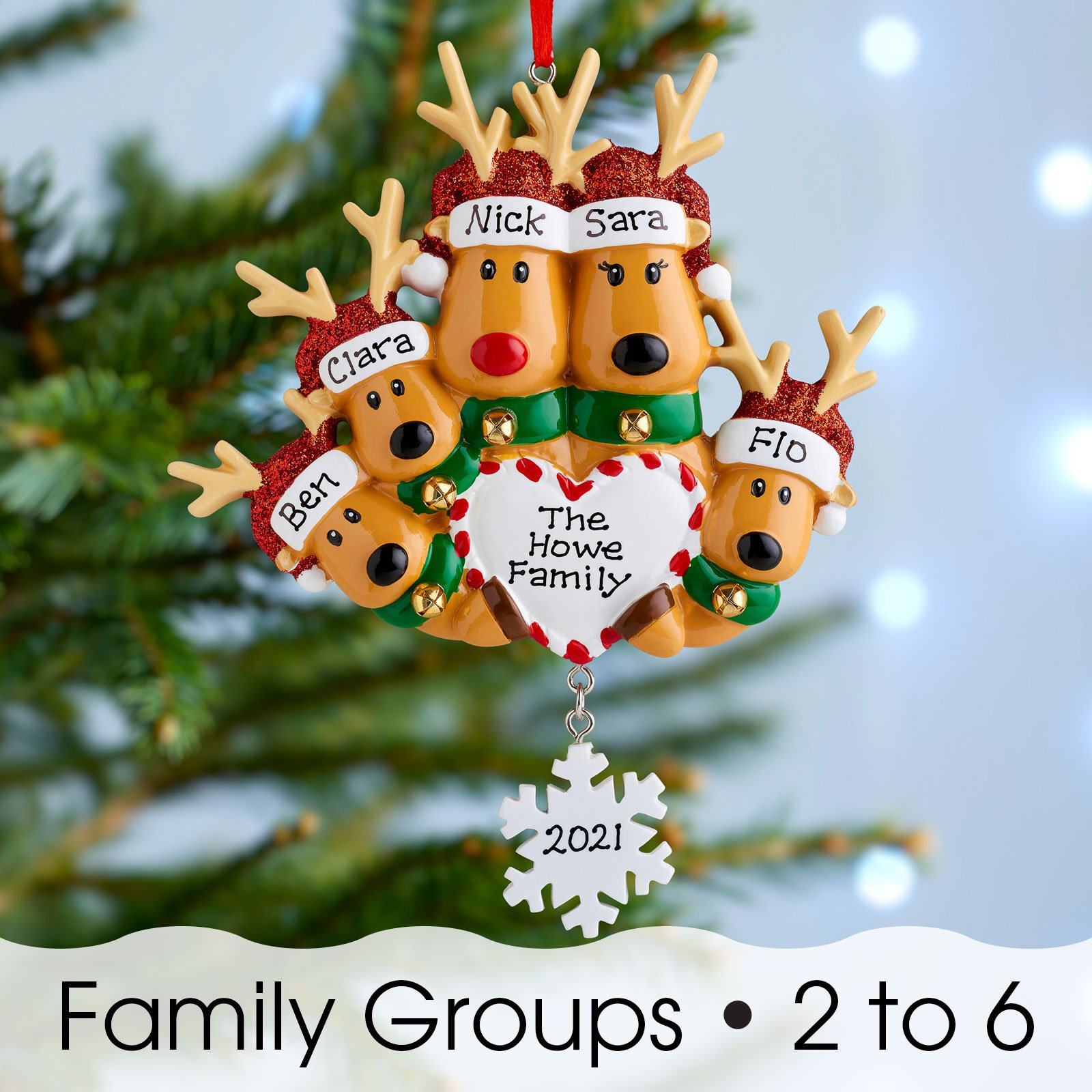 Christmas Ornament - Personalised Family Christmas Xmas Tree Decoration Ornament - Reindeer Snowflake Family