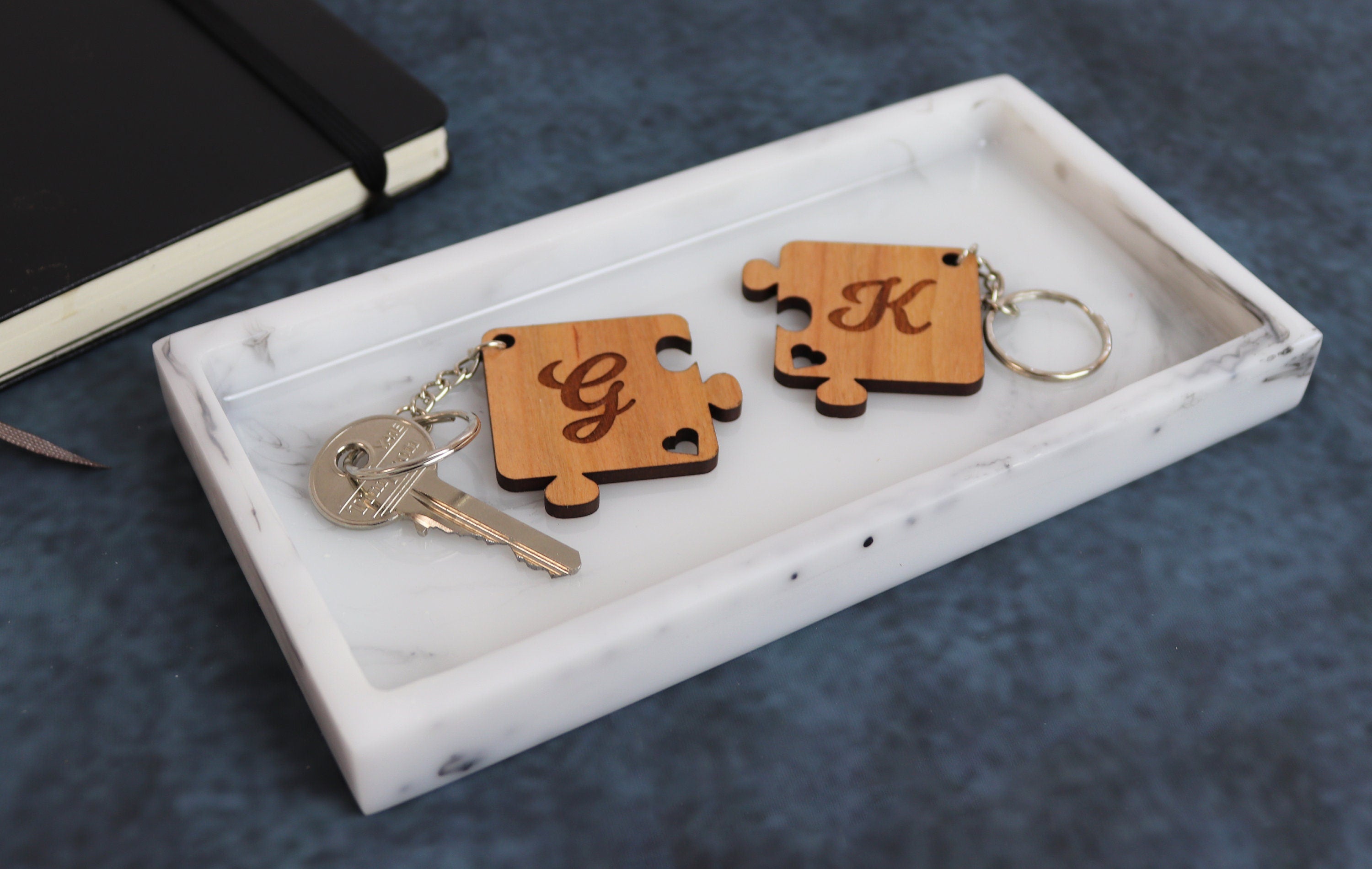 Personalised Couples Initials Puzzle Piece Keyrings