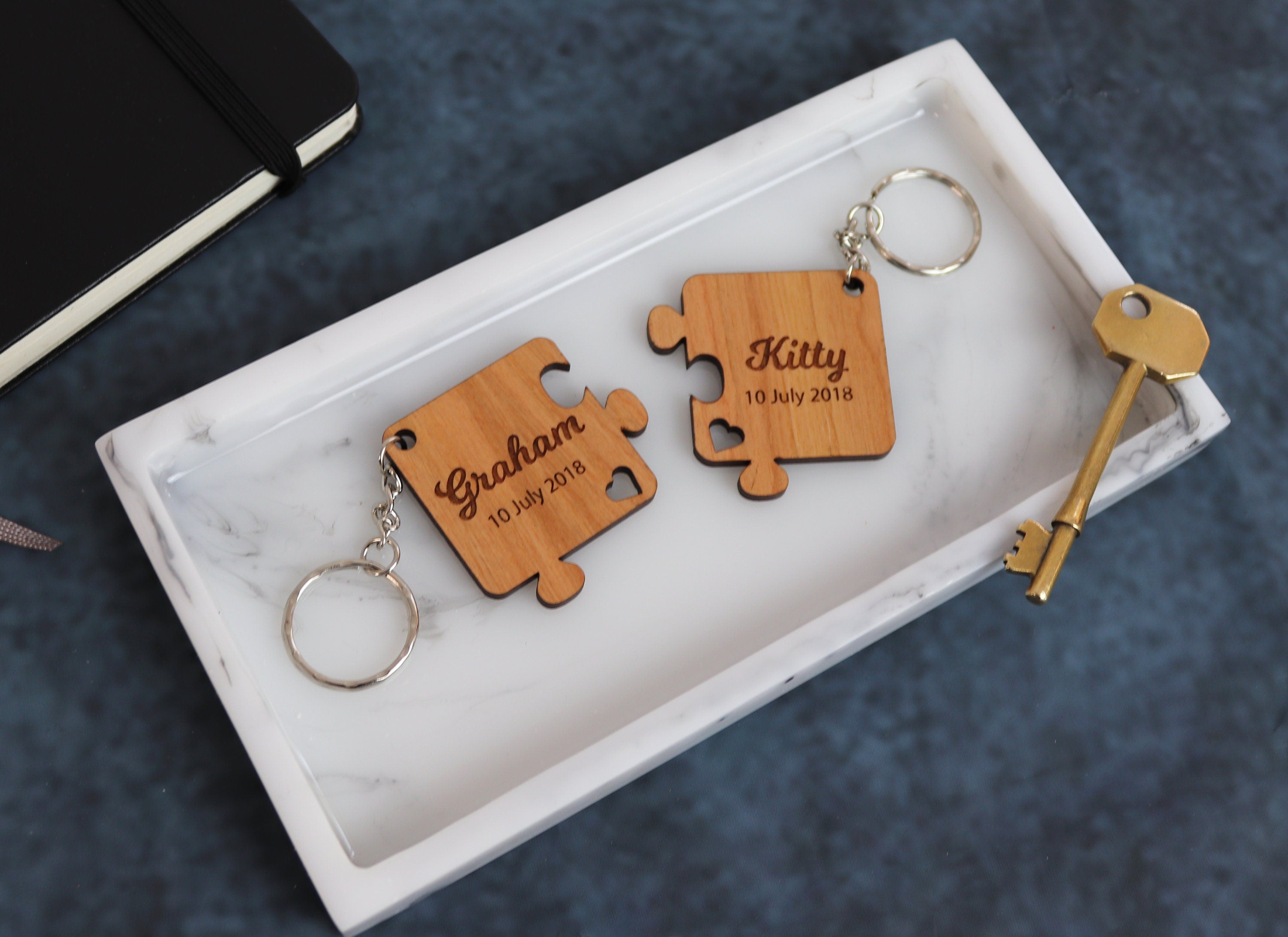 Personalised Names & Dates Puzzle Piece Keyrings