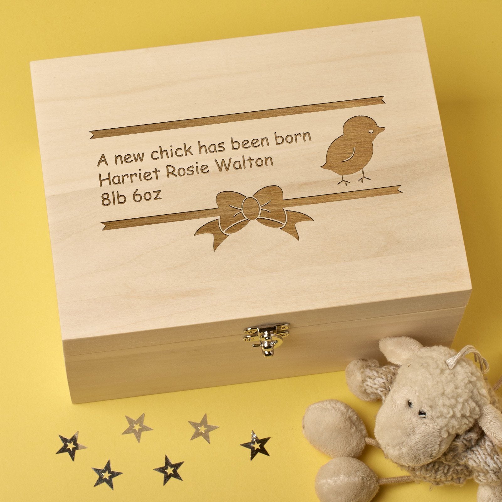 Keepsake Box - Personalised Wooden Baby Memory Keepsake Box  - New Chick