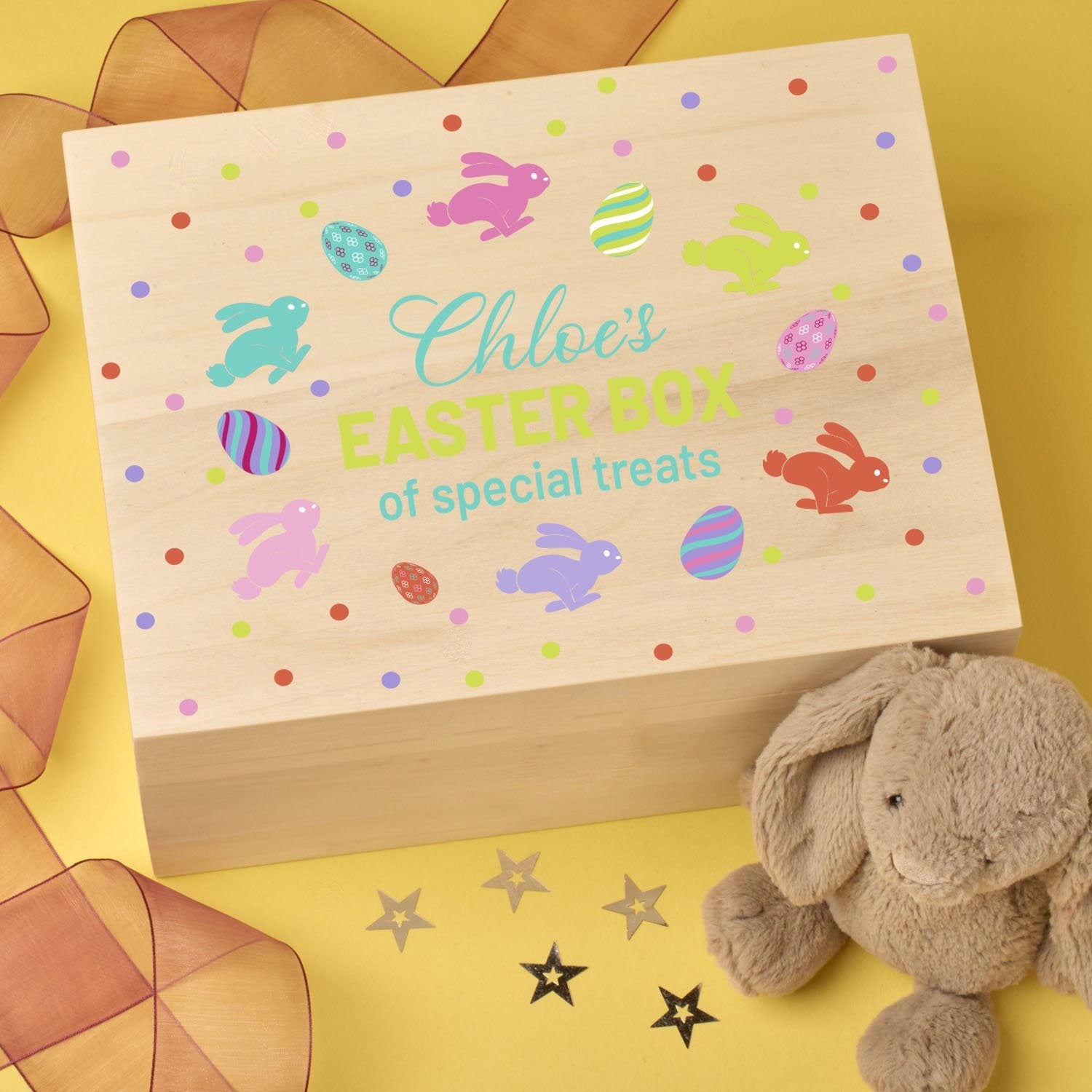 Keepsake Box - Personalised Wooden Easter Treat, Hunt, Keepsake Box - Hopping Bunnies