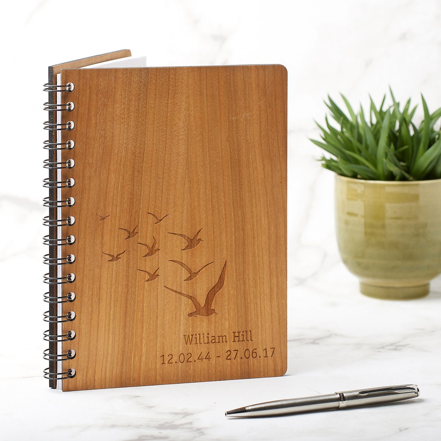 Notebook Planner - Personalised A5 Anniversary Memory, Book Of Condolence, Retirement Gift - Birds Design