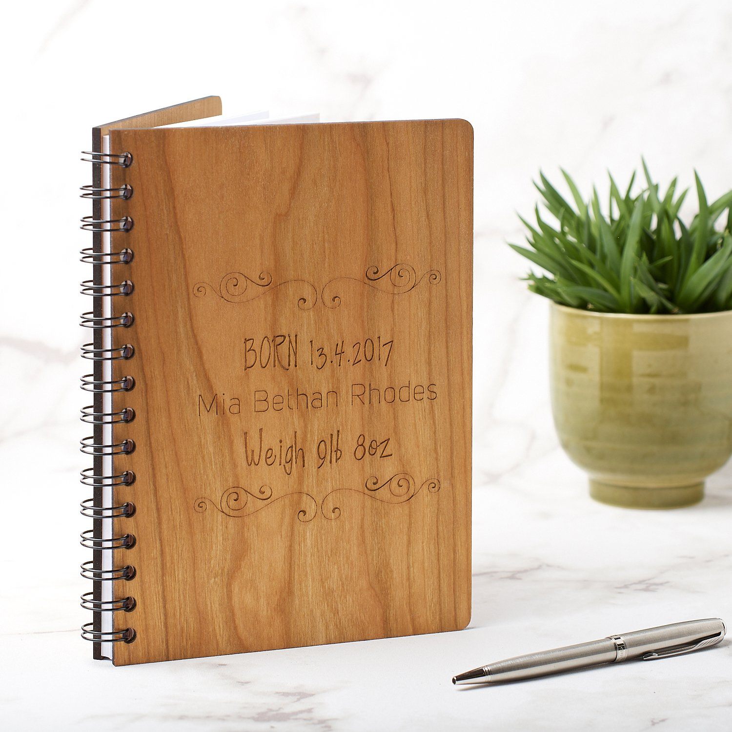Notebook Planner - Personalised A5 Baby Memories Note Book Diary, Keepsake Milestone Journal - Scroll