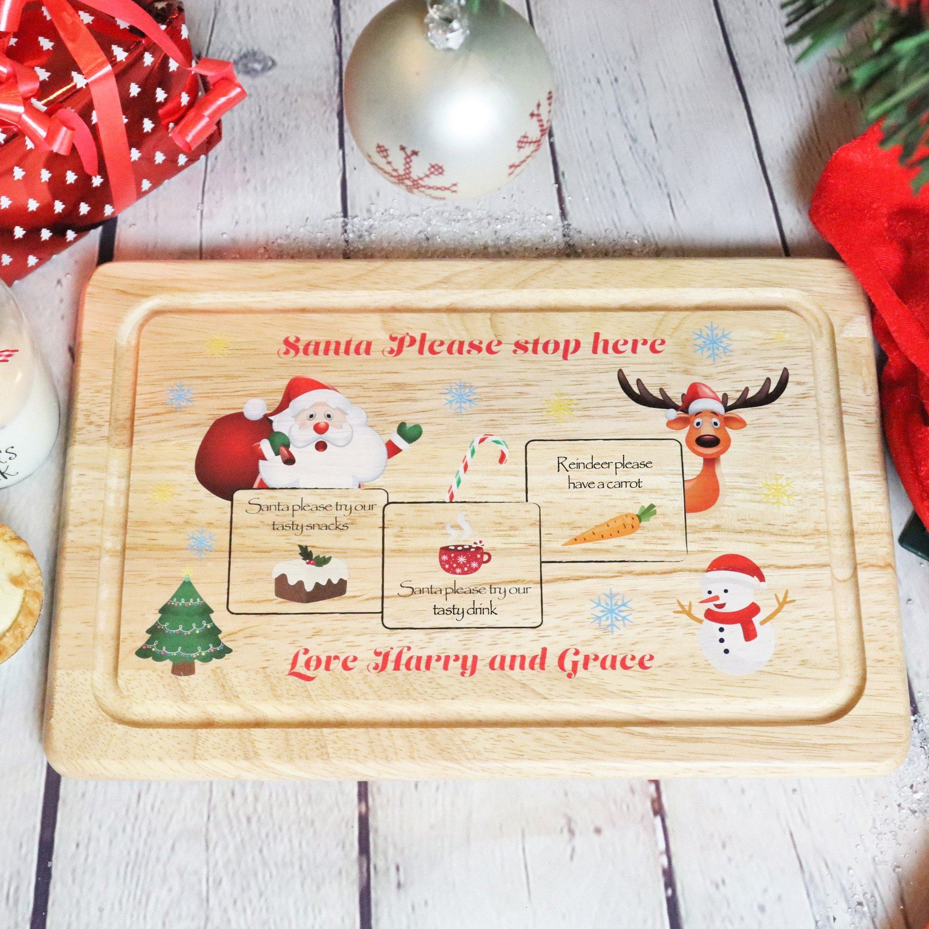 Personalised  Colour Wooden Christmas Eve Santa Treat Platter  - Squares