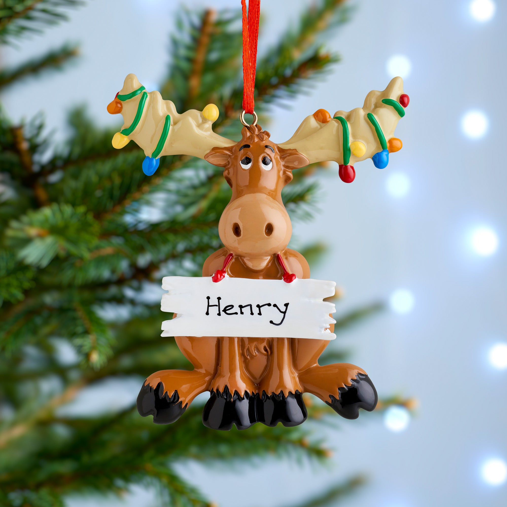 Personalised Family Christmas Xmas Tree Decoration Ornament - Reindeer in Lights