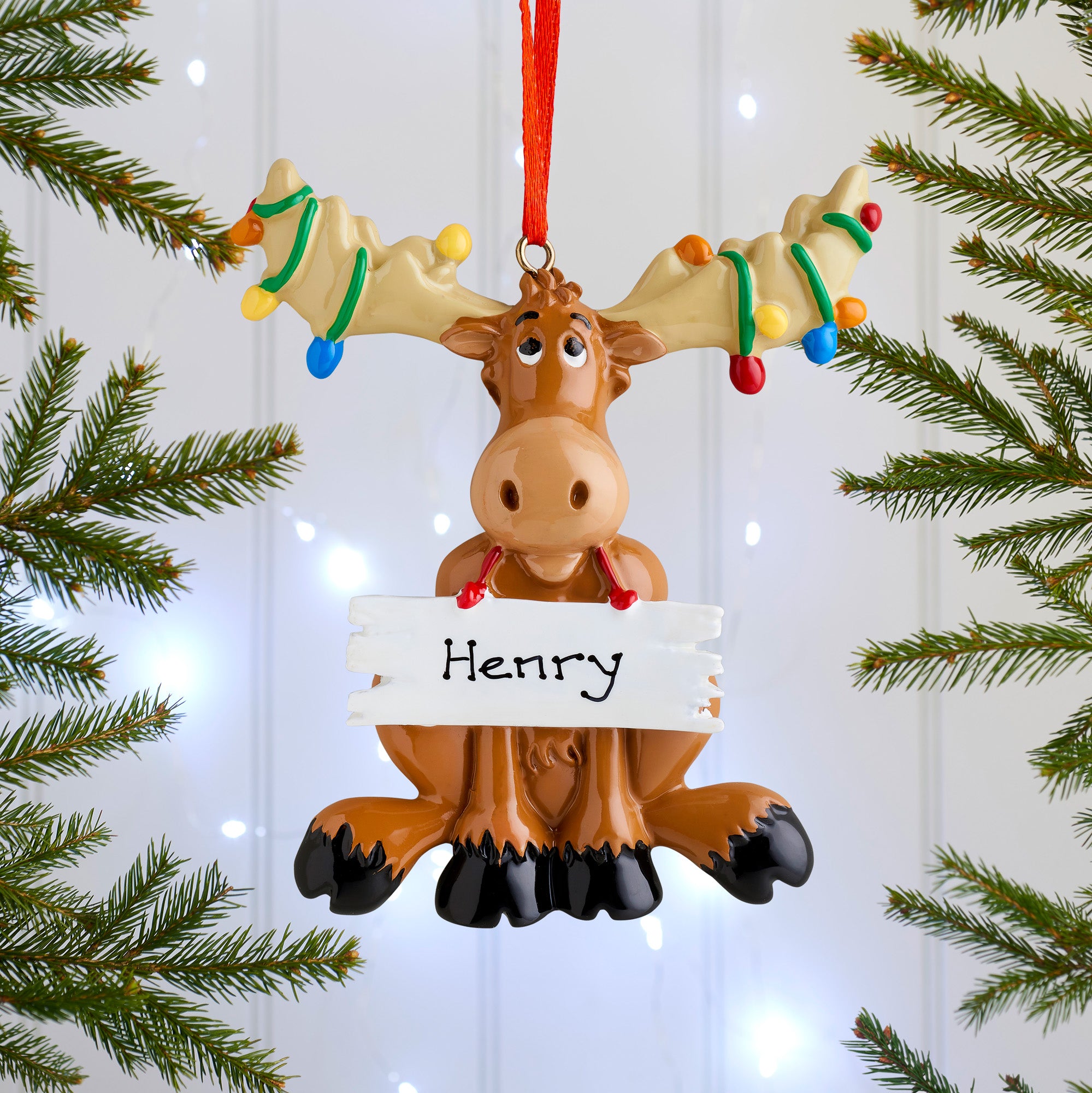 Personalised Family Christmas Xmas Tree Decoration Ornament - Reindeer in Lights