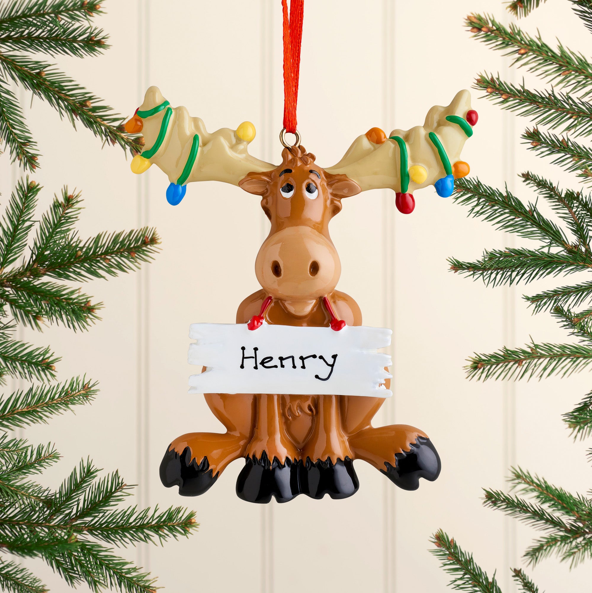 Personalised Family Christmas Xmas Tree Decoration Ornament - Reindeer in Lights