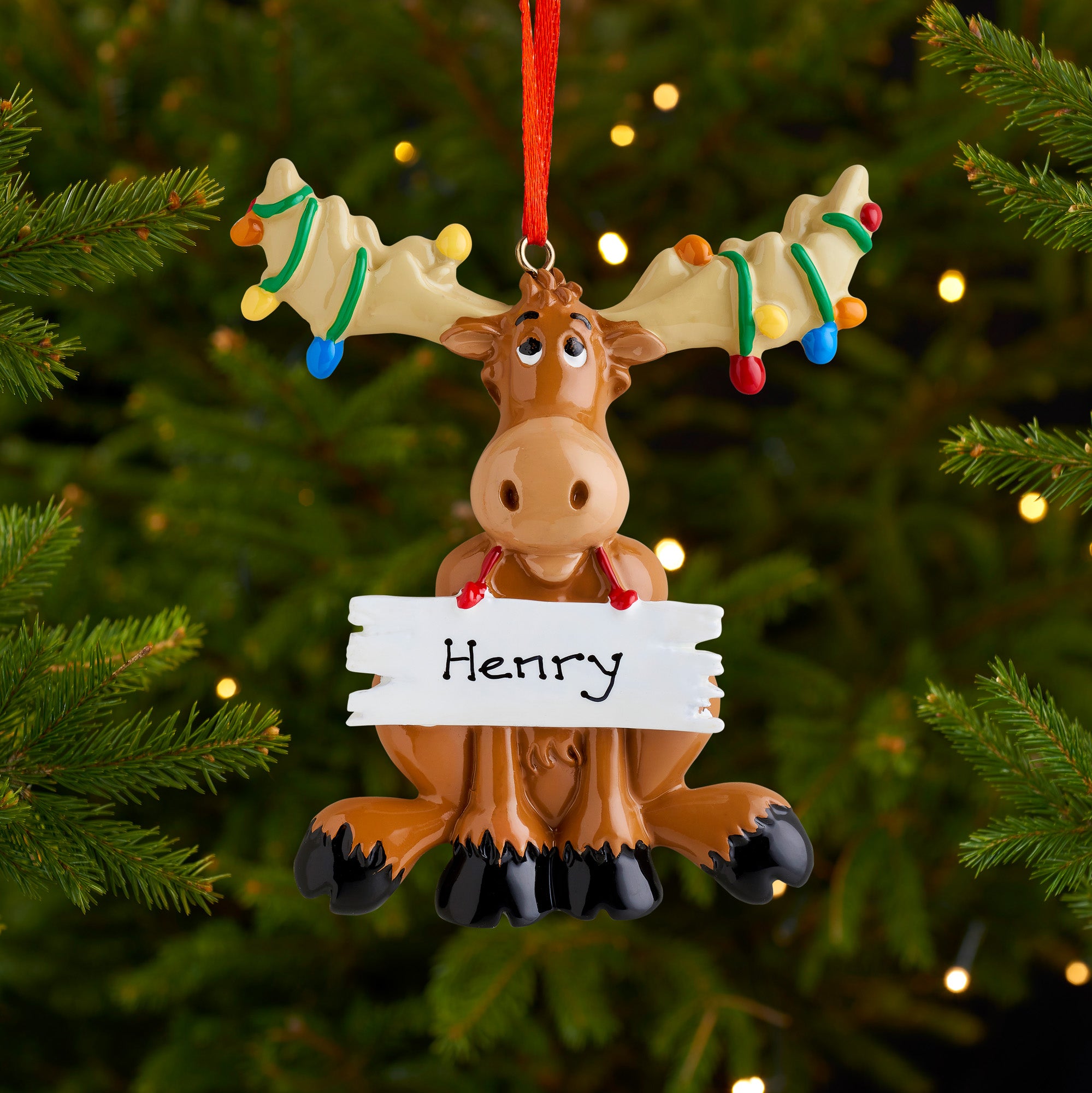Personalised Family Christmas Xmas Tree Decoration Ornament - Reindeer in Lights
