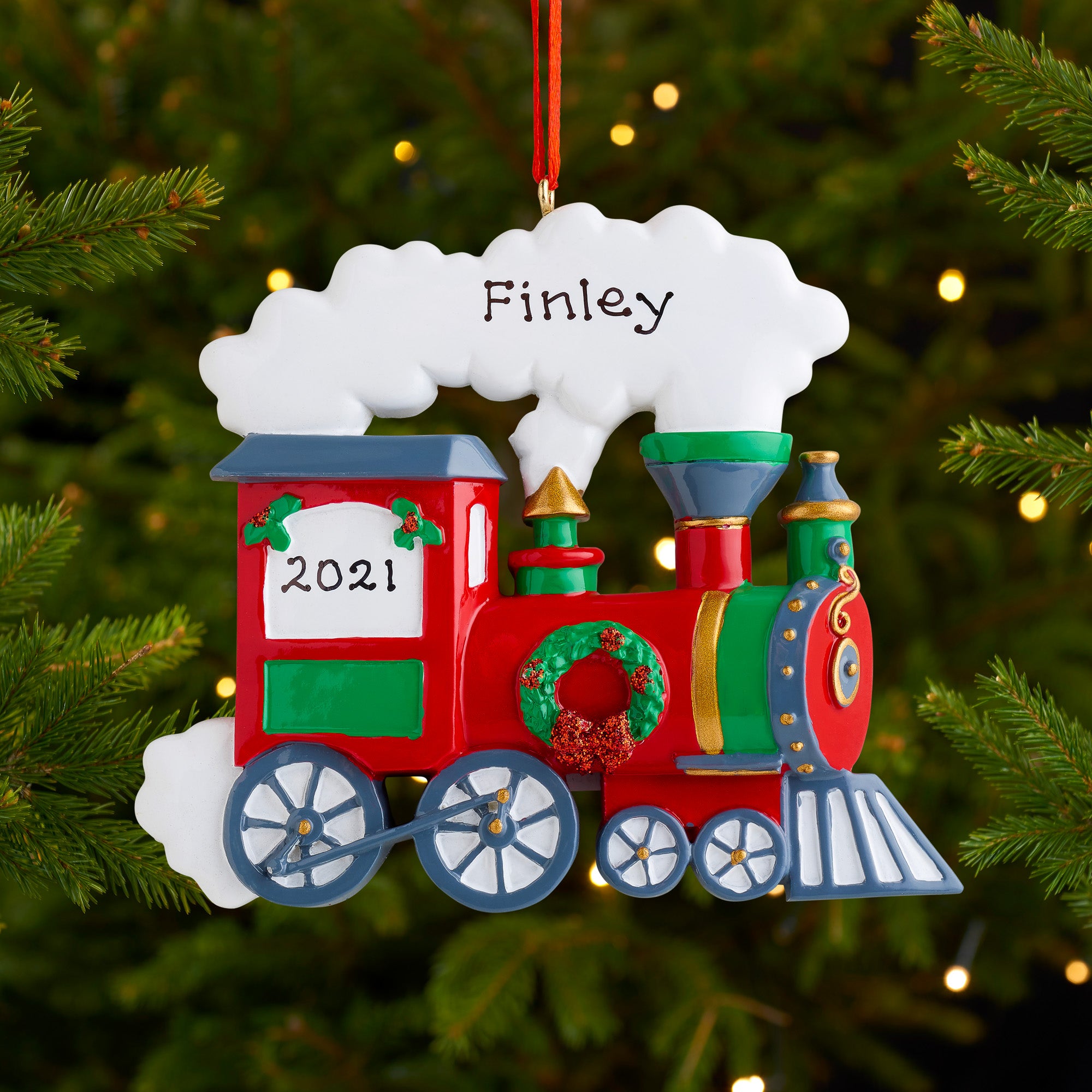 Personalised Family Christmas Xmas Tree Decoration Ornament - Christmas Train
