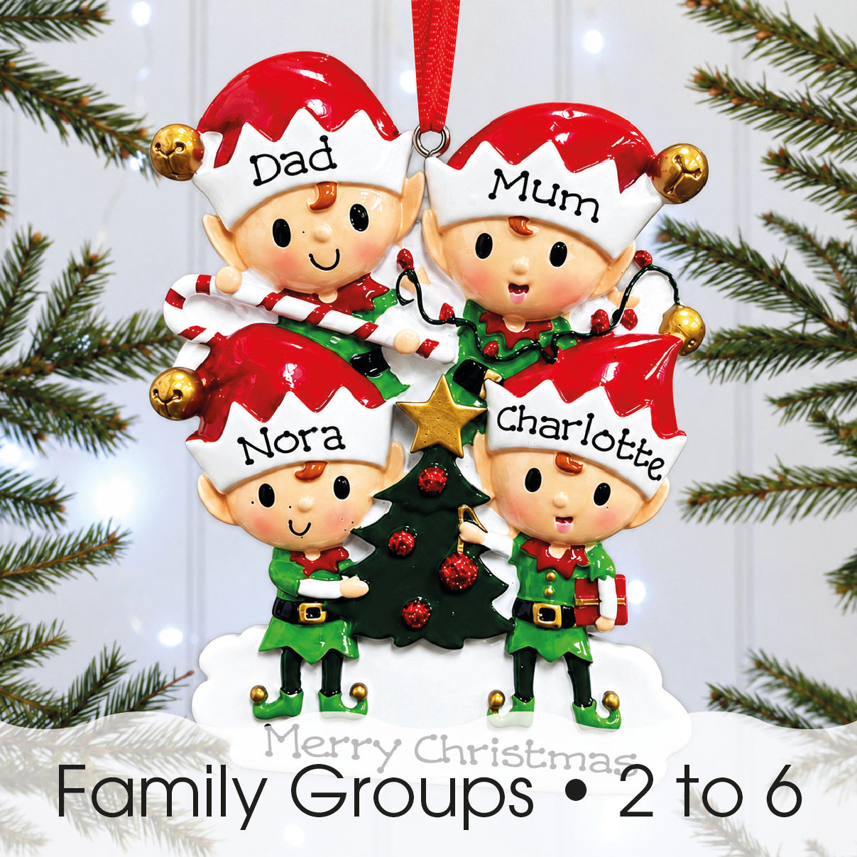 Personalised Family Christmas Xmas Tree Decoration Ornament - Elves Family