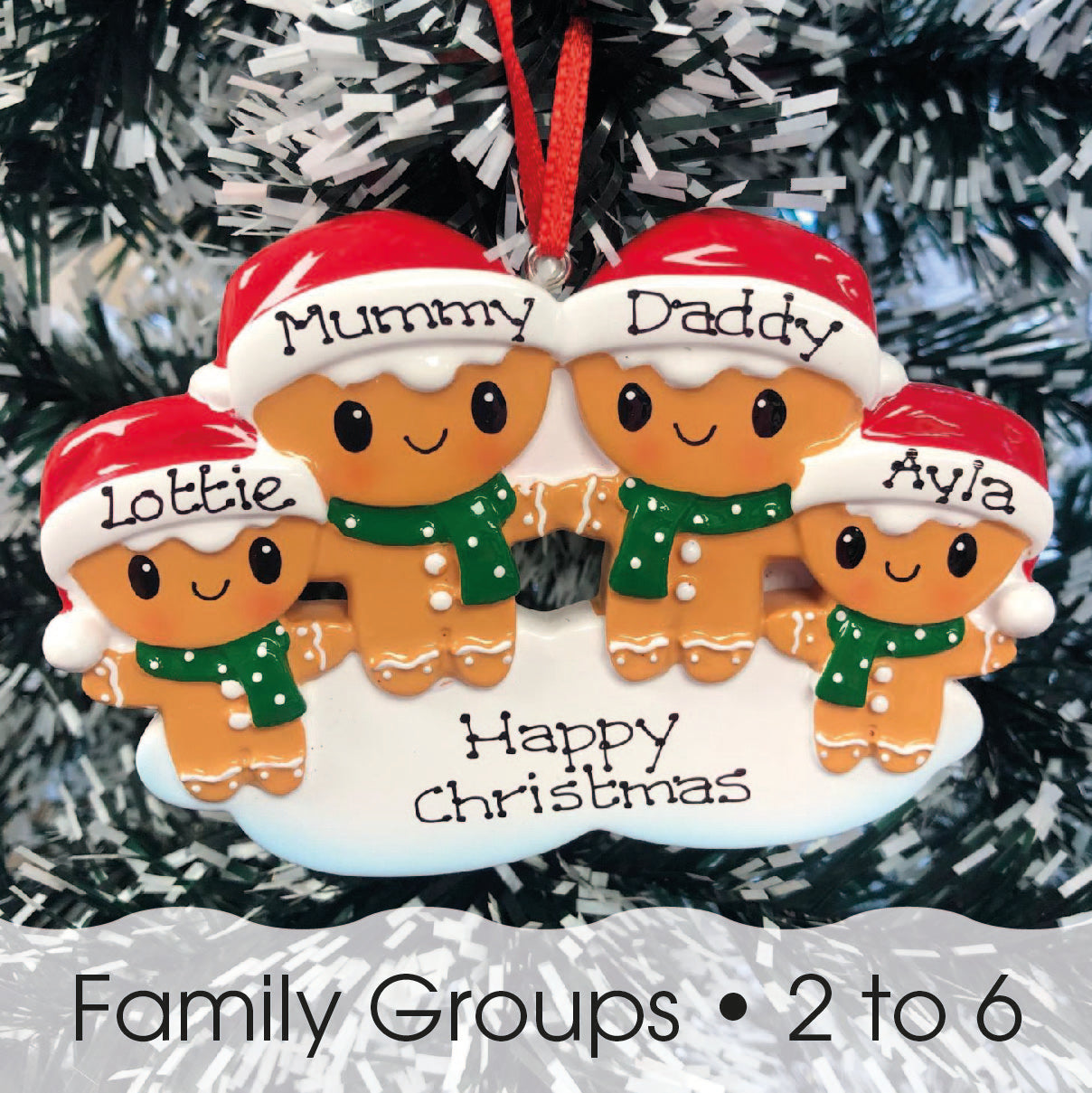 Personalised Family Christmas Xmas Tree Decoration Ornament - Gingerbread Family