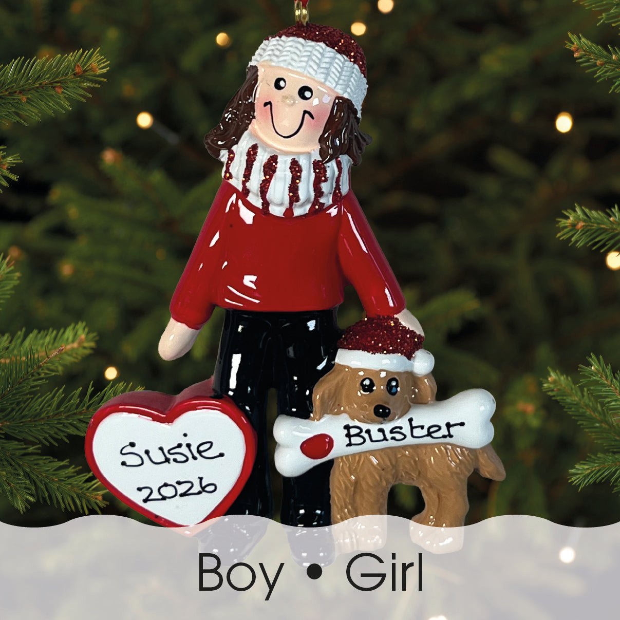 Personalised Pet Dog Christmas Xmas Tree Decoration Ornament - Boy/Girl & Dog