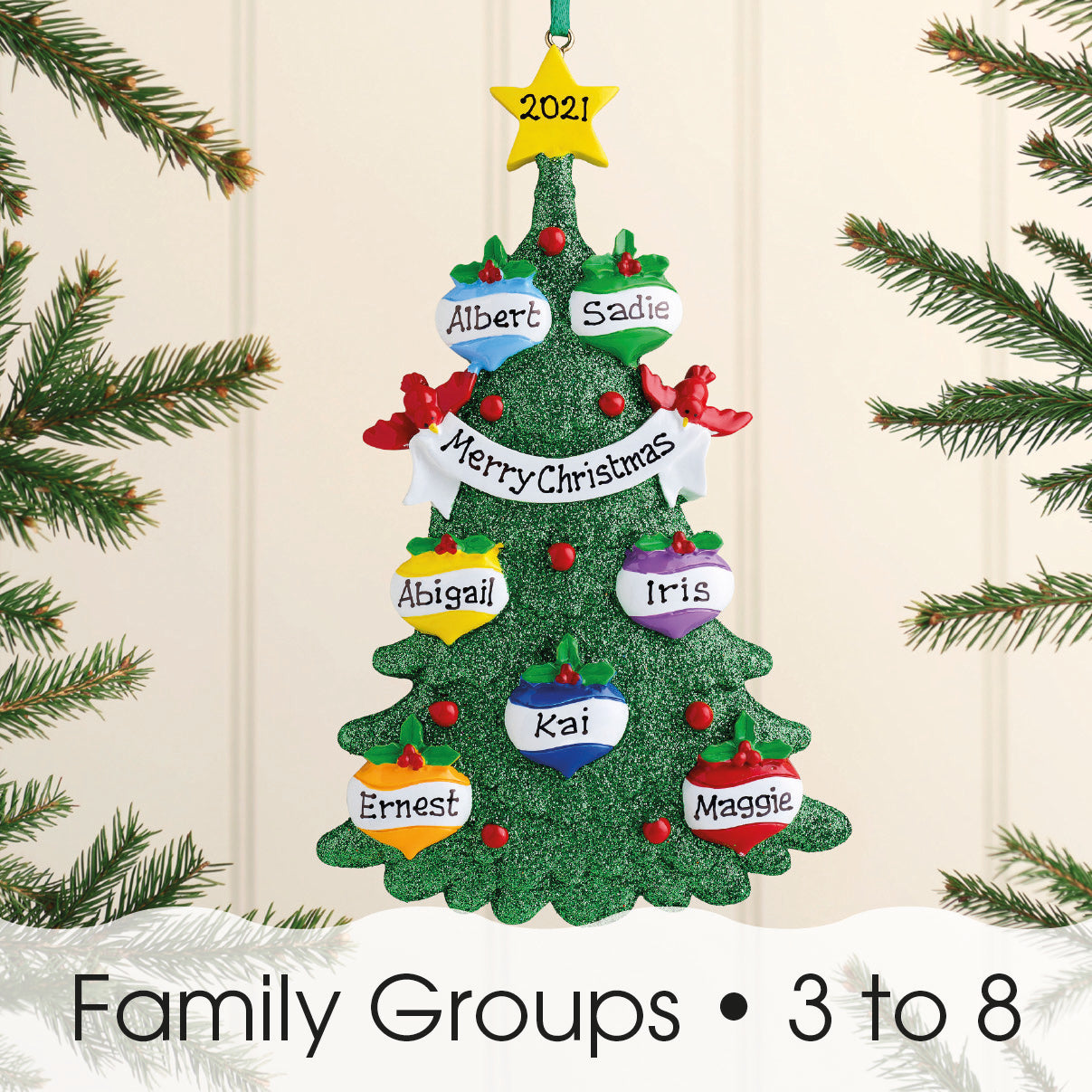Personalised Family Christmas Xmas Tree Decoration Ornament - Green Tree