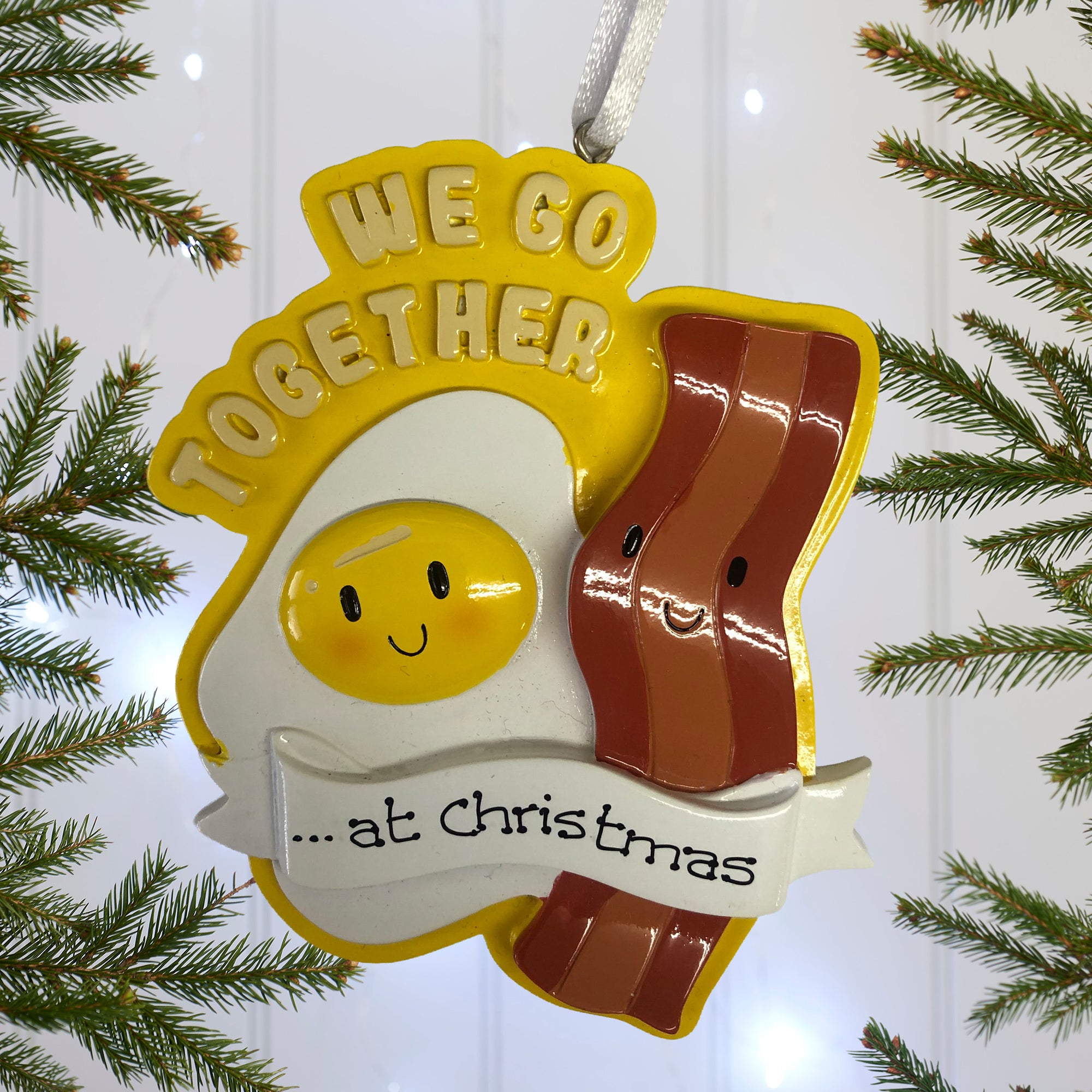 Personalised Family Christmas Tree Decoration Ornament - Bacon & Egg