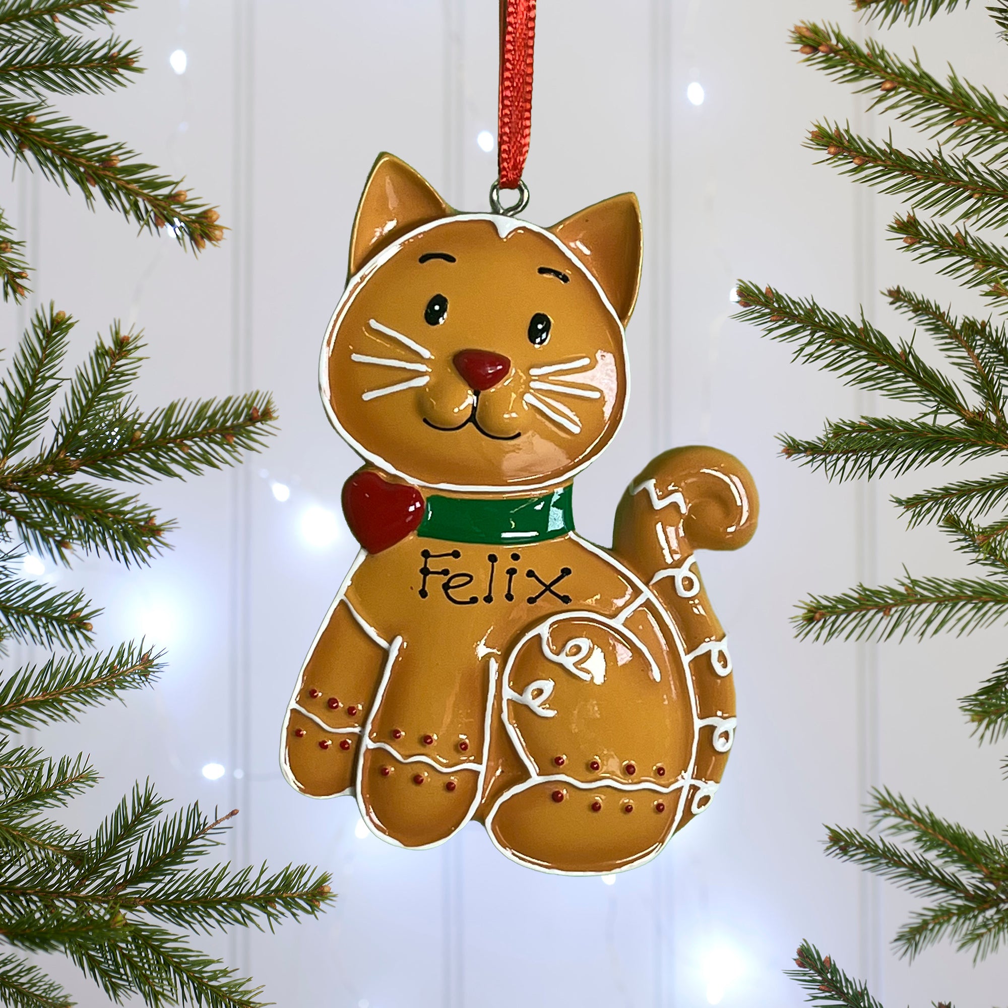 Personalised Family Christmas Xmas Tree Decoration Ornament - Gingerbread Cat