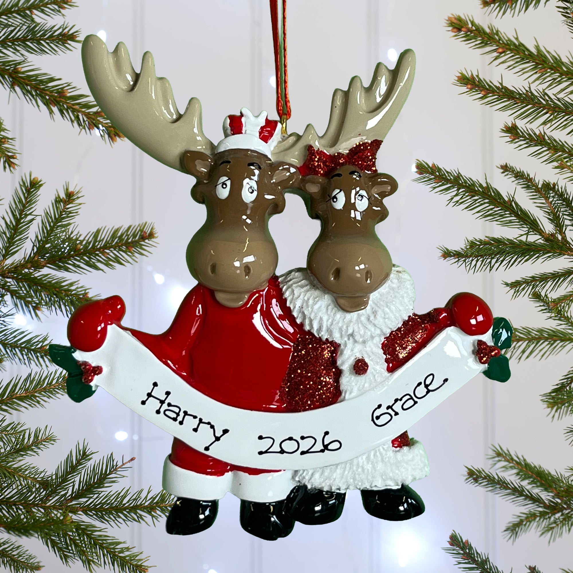 Personalised Family Christmas Xmas Tree Decoration Ornament - Moose Family