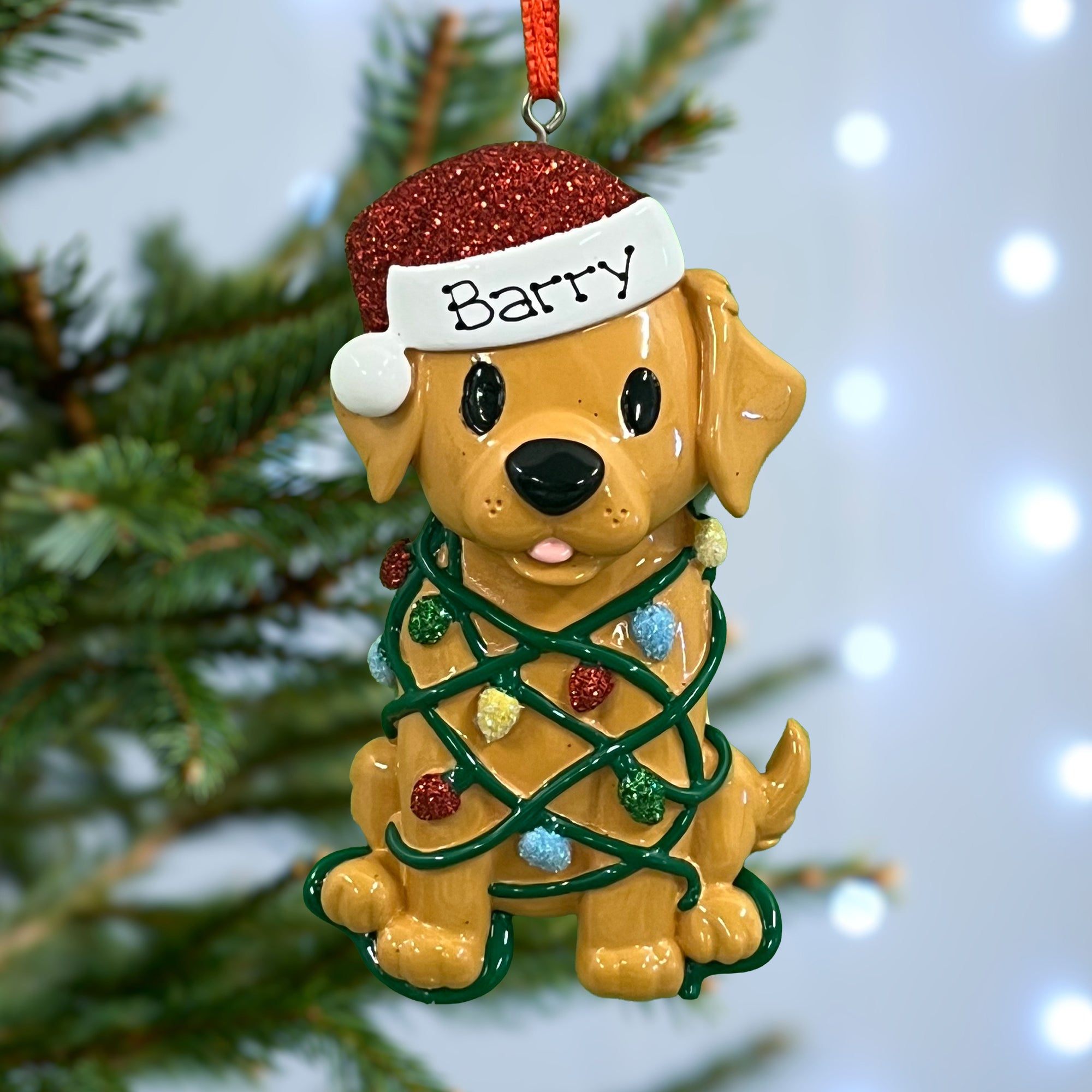 Personalised Pet Dog Christmas Xmas Tree Decoration Ornament - Dog Tangled in Lights