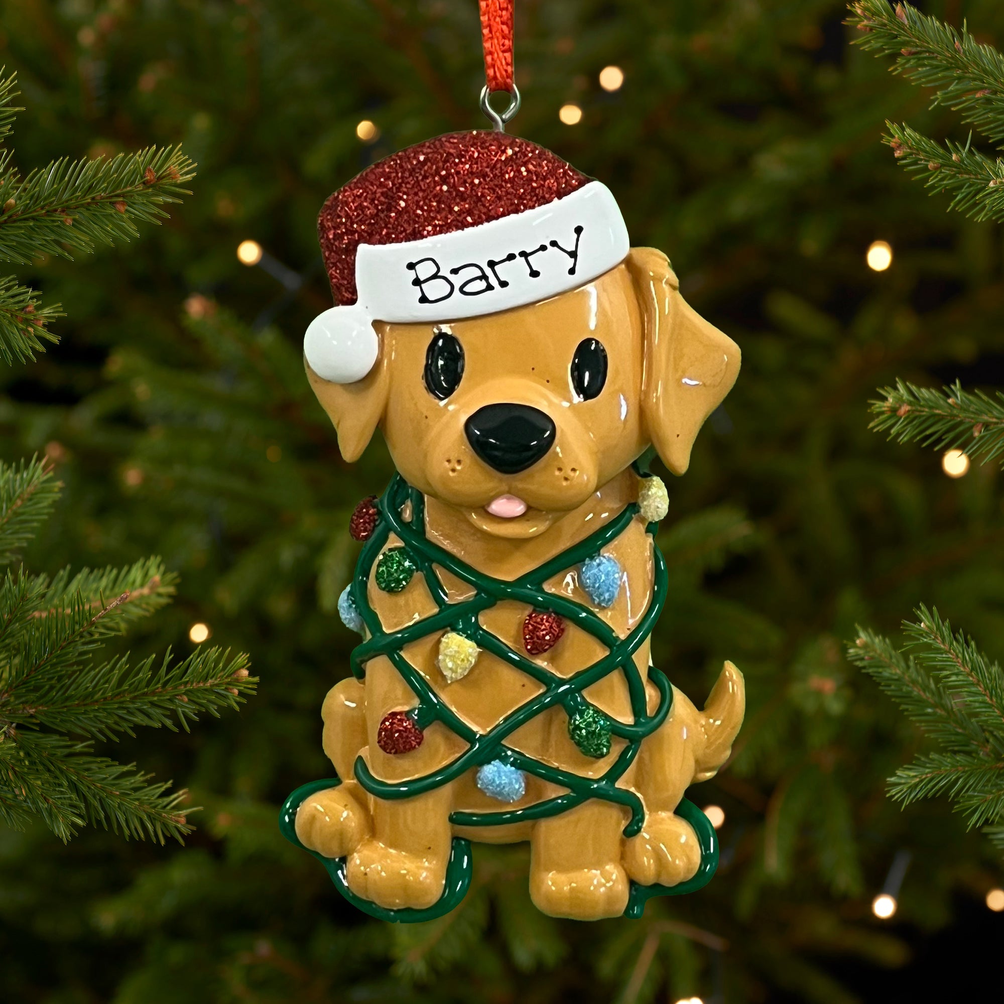 Personalised Pet Dog Christmas Xmas Tree Decoration Ornament - Dog Tangled in Lights