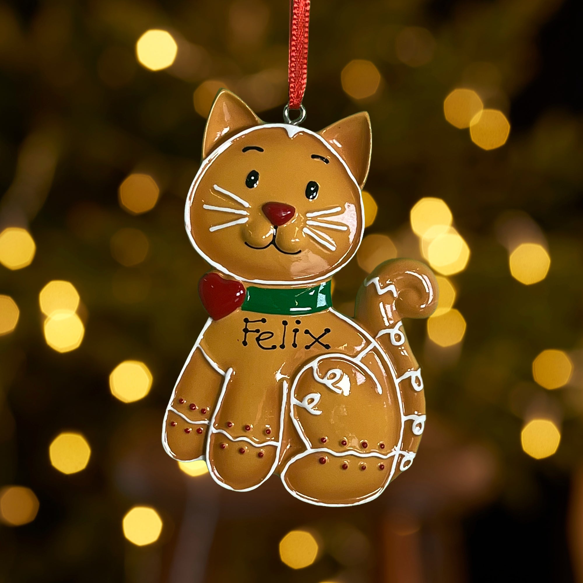Personalised Family Christmas Xmas Tree Decoration Ornament - Gingerbread Cat