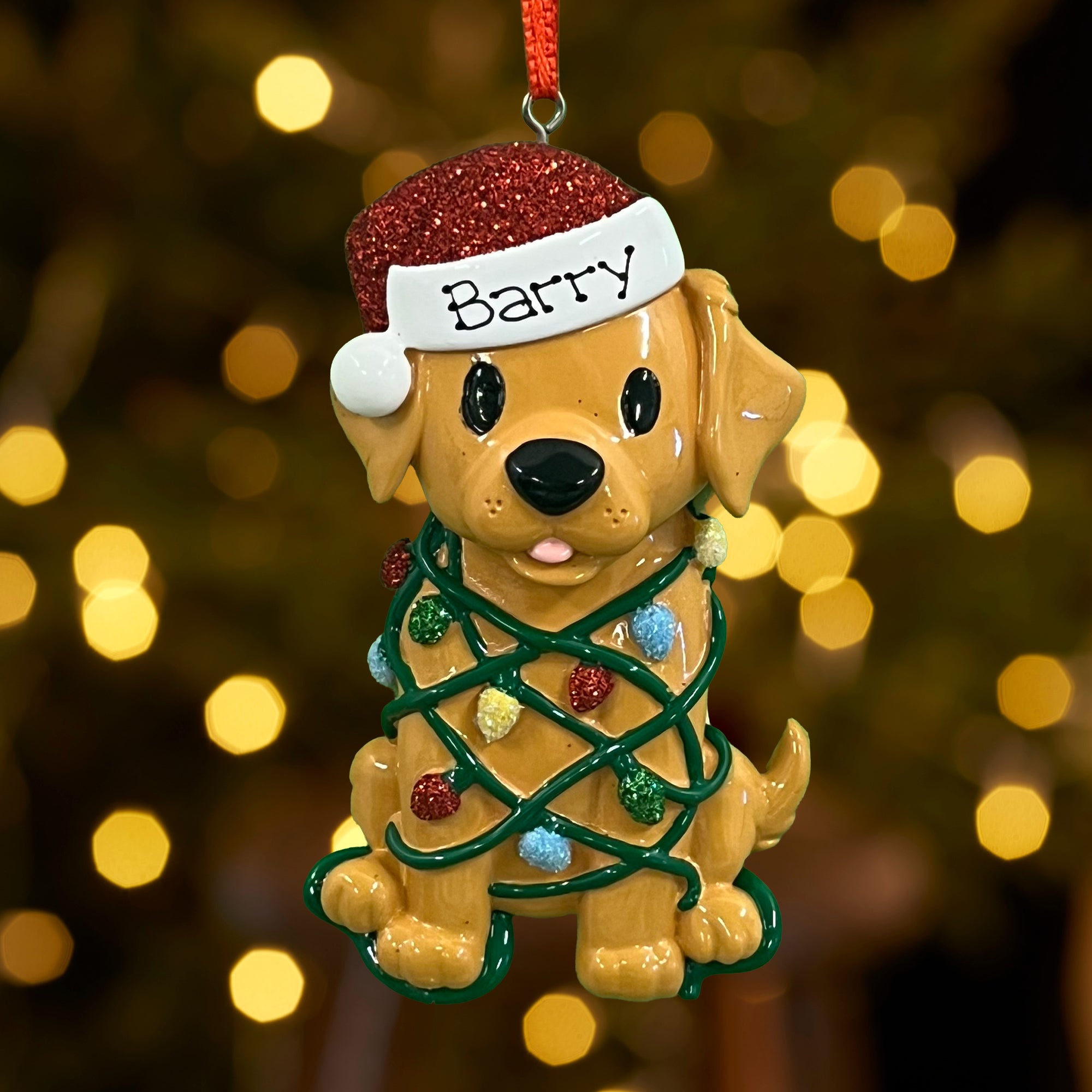 Personalised Pet Dog Christmas Xmas Tree Decoration Ornament - Dog Tangled in Lights