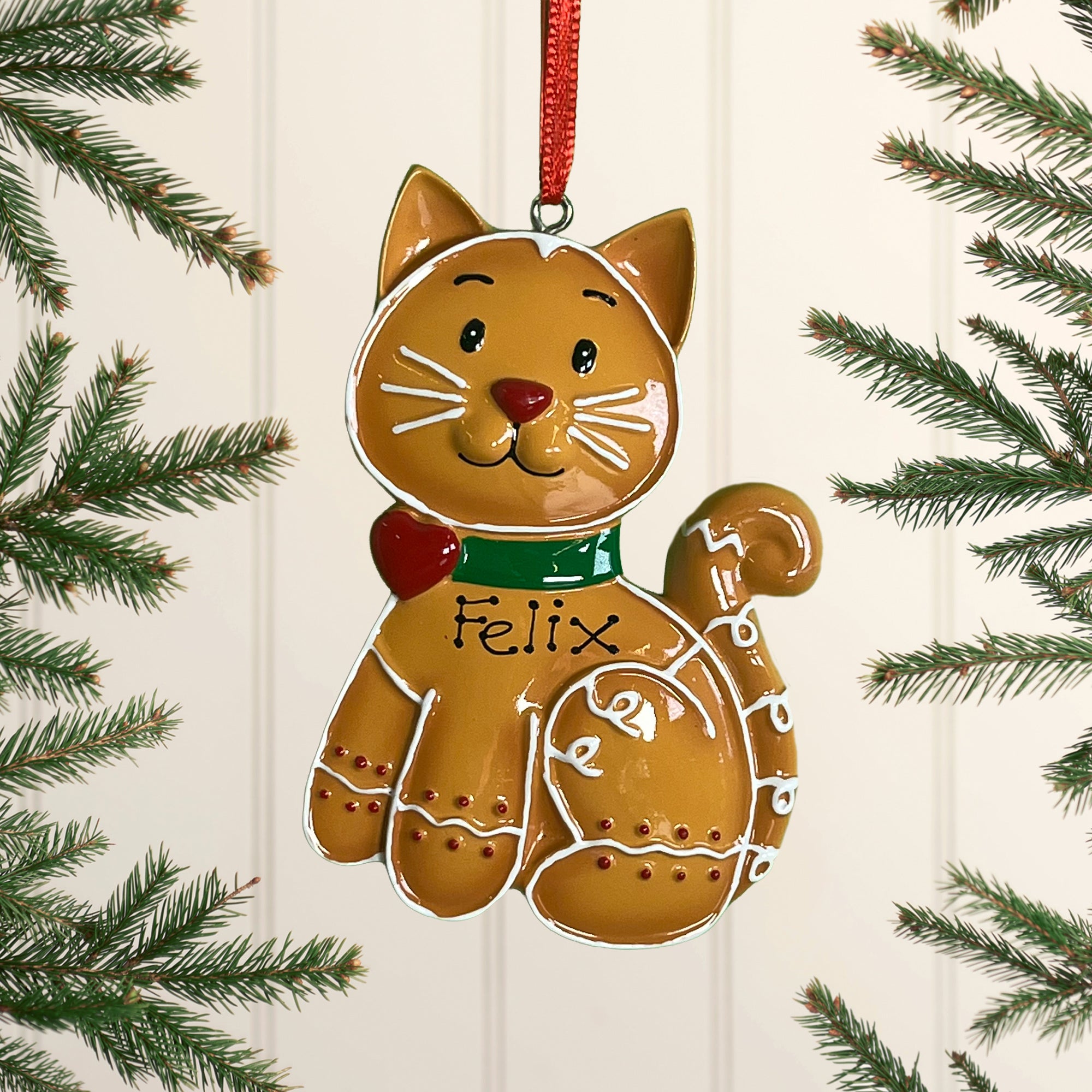 Personalised Family Christmas Xmas Tree Decoration Ornament - Gingerbread Cat