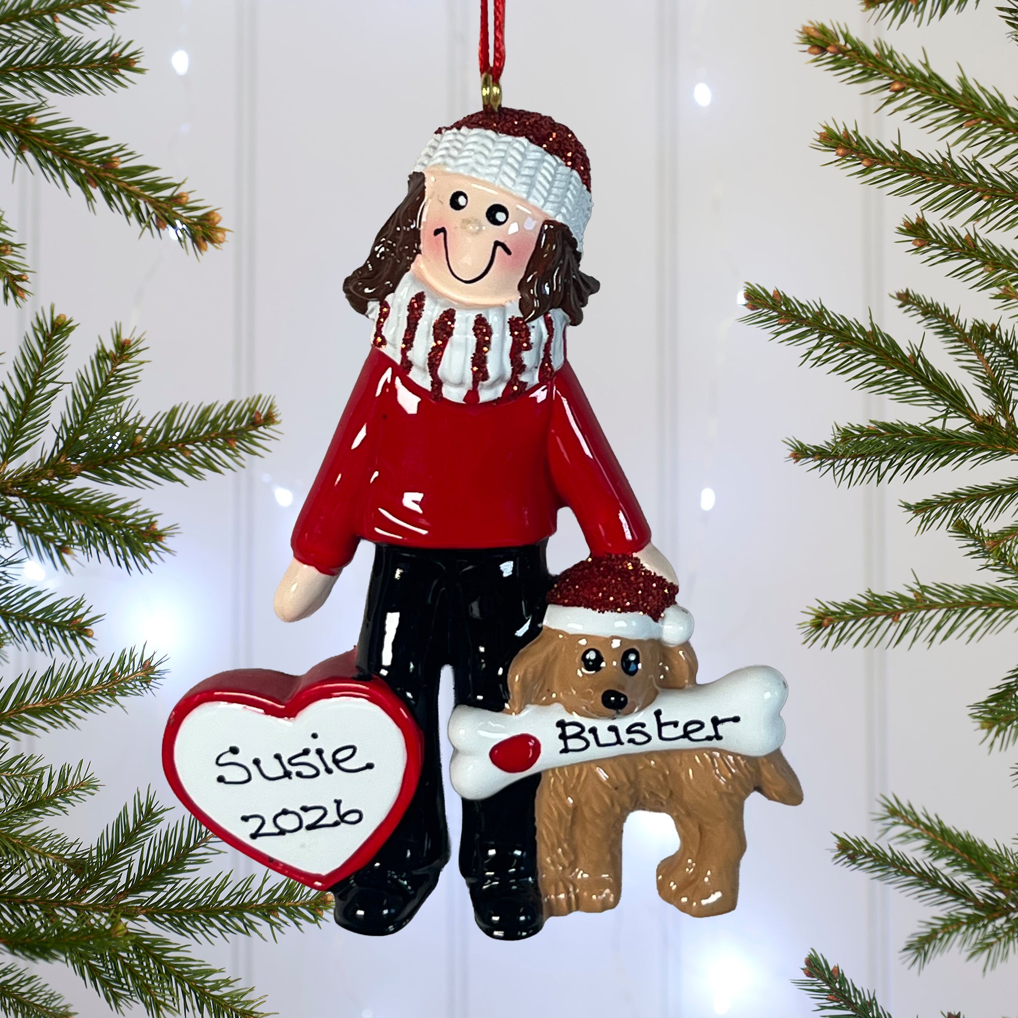 Personalised Pet Dog Christmas Xmas Tree Decoration Ornament - Boy/Girl & Dog