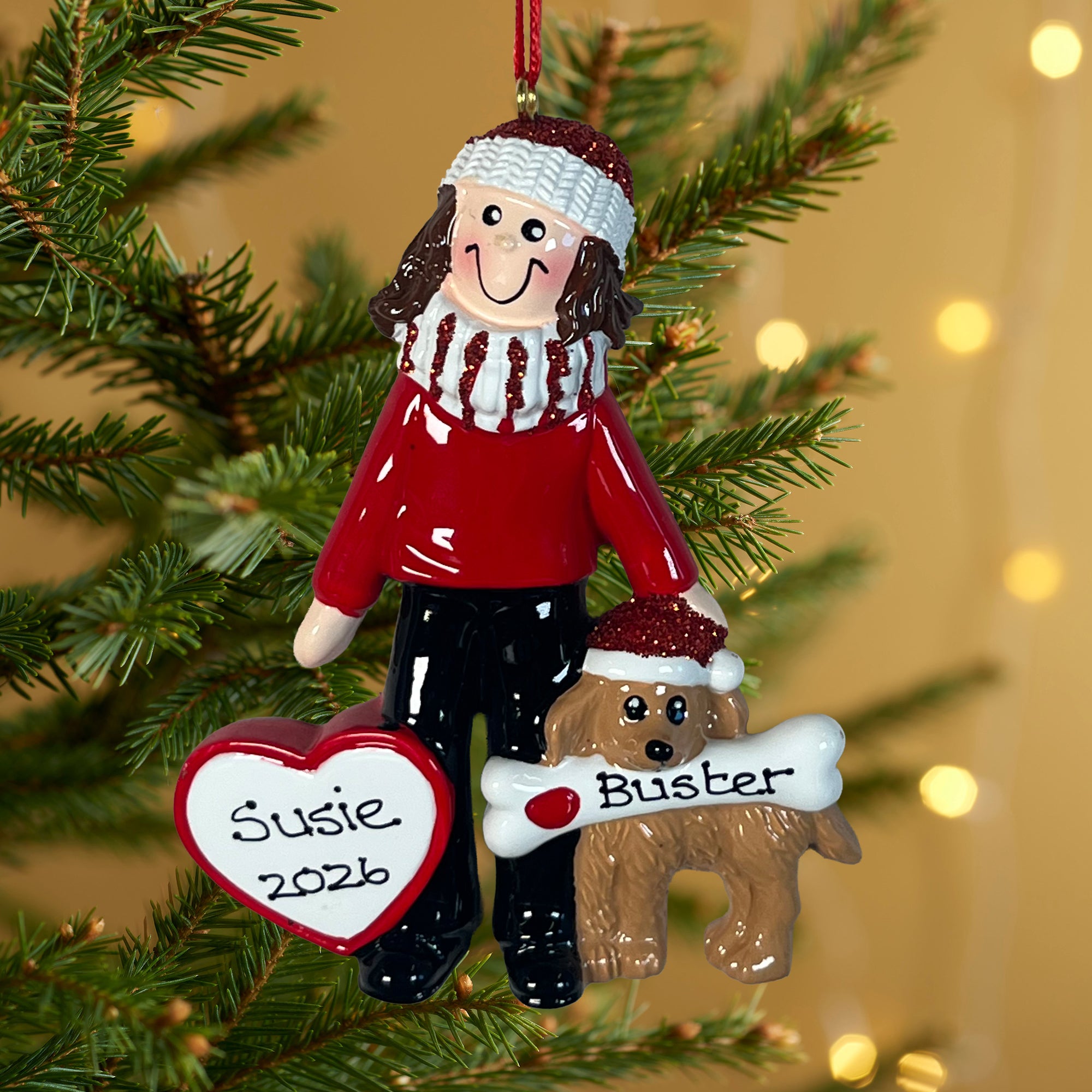 Personalised Pet Dog Christmas Xmas Tree Decoration Ornament - Boy/Girl & Dog
