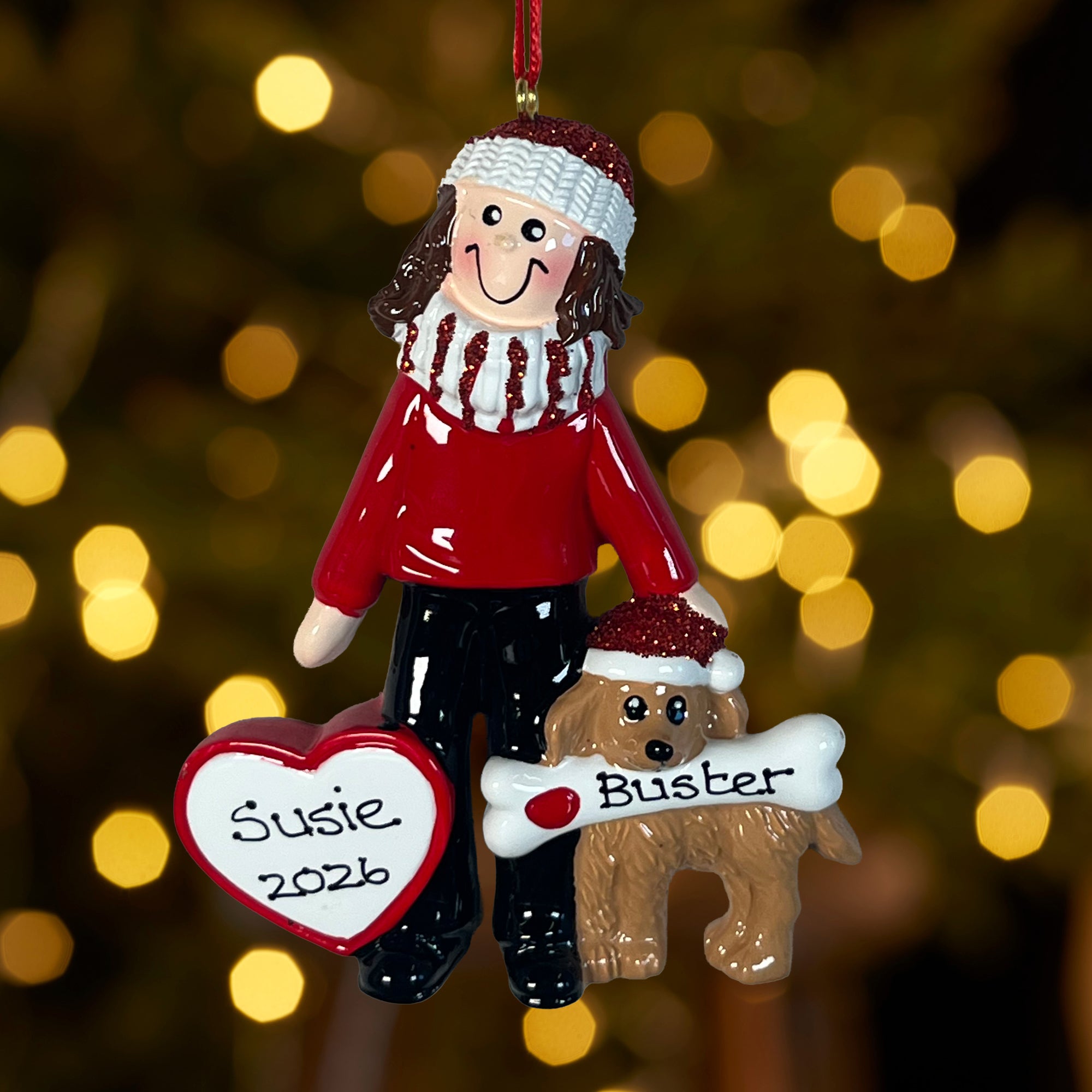 Personalised Pet Dog Christmas Xmas Tree Decoration Ornament - Boy/Girl & Dog