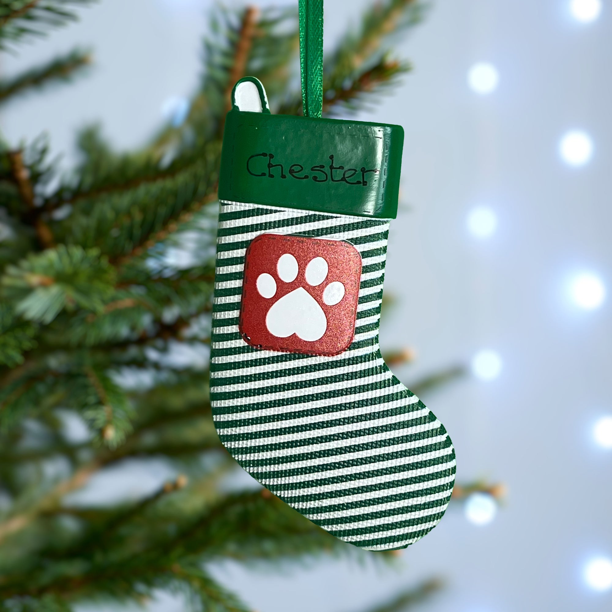 Personalised Pet Dog Cat Christmas Xmas Tree Decoration Ornament - Green PetStocking