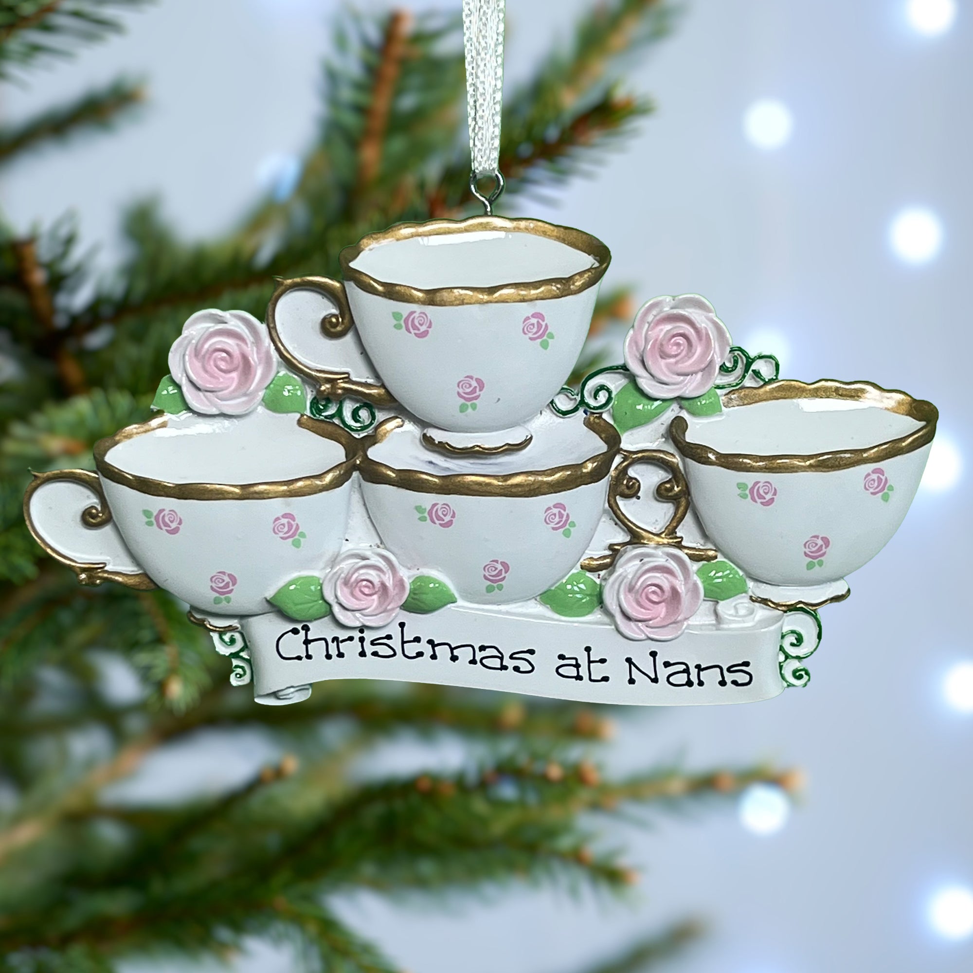 Personalised Family Christmas Xmas Tree Decoration Ornament - Teacups Family