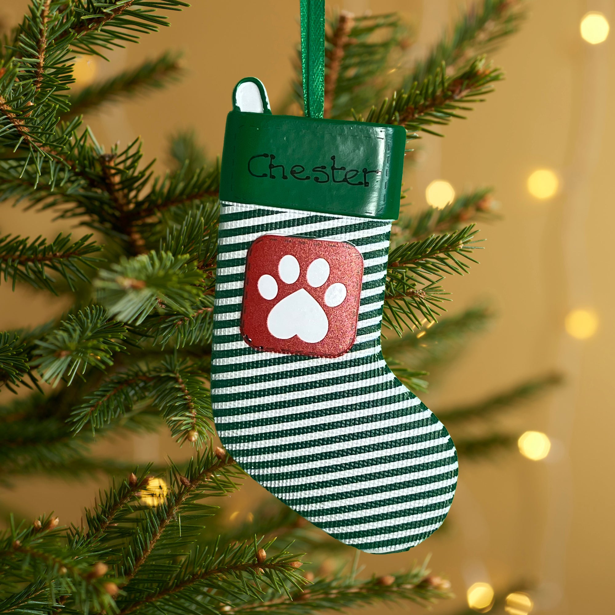 Personalised Pet Dog Cat Christmas Xmas Tree Decoration Ornament - Green PetStocking