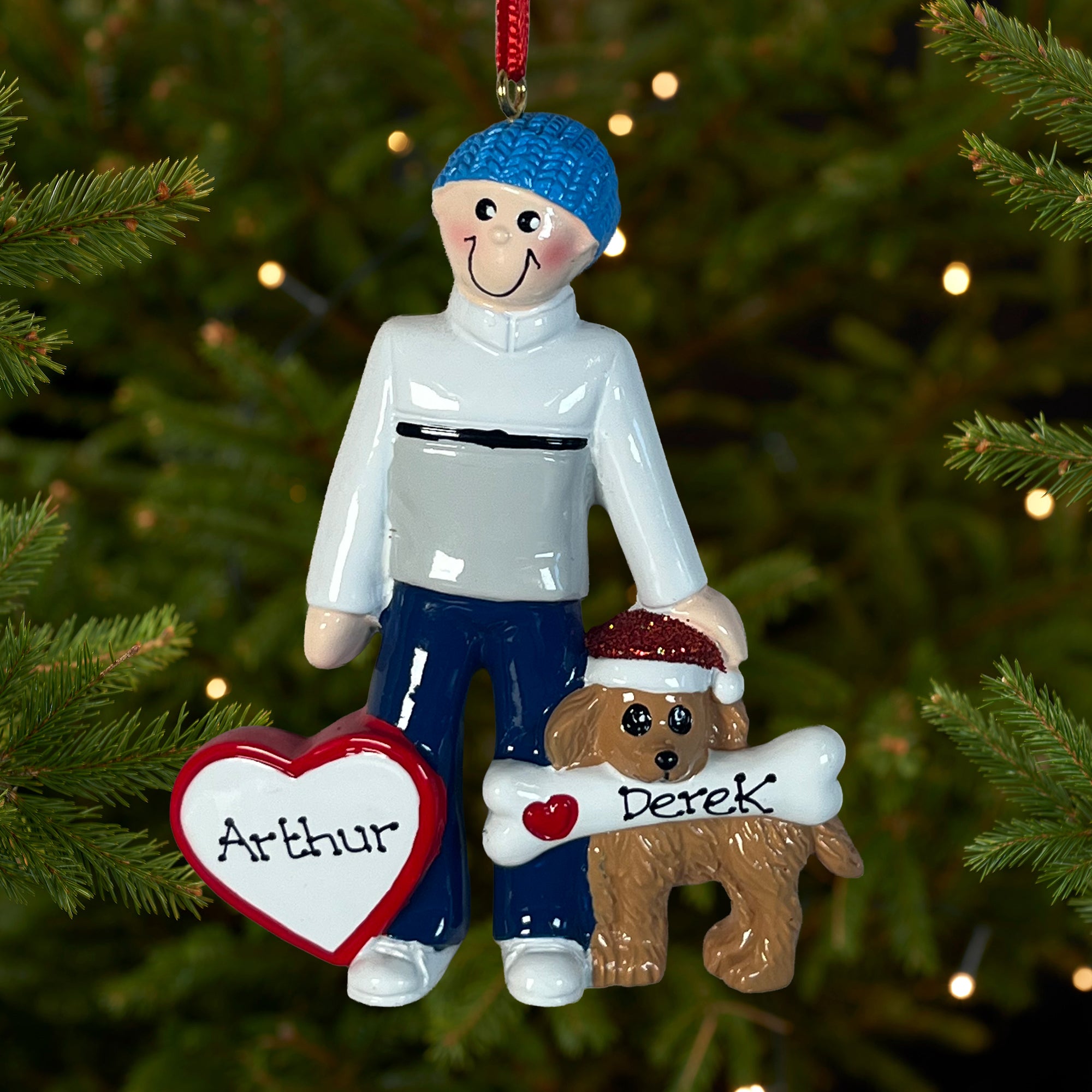 Personalised Pet Dog Christmas Xmas Tree Decoration Ornament - Boy/Girl & Dog