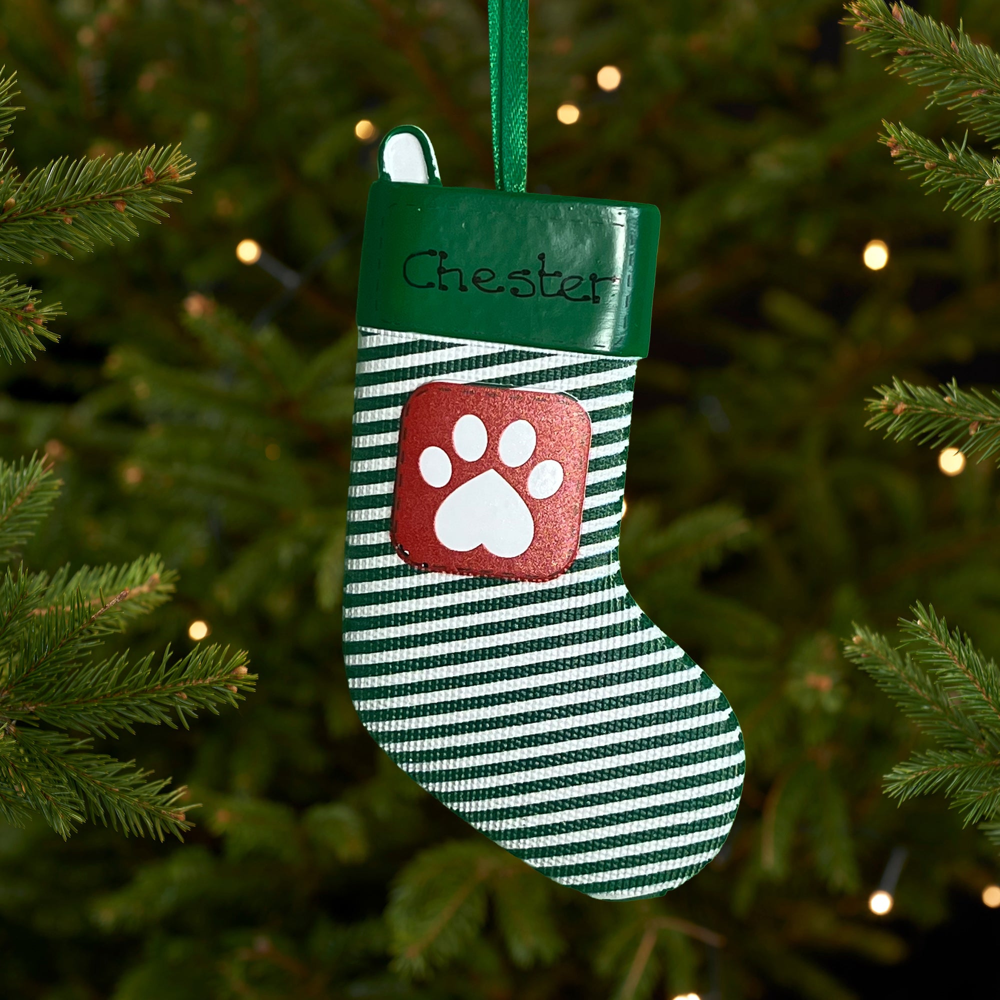 Personalised Pet Dog Cat Christmas Xmas Tree Decoration Ornament - Green PetStocking