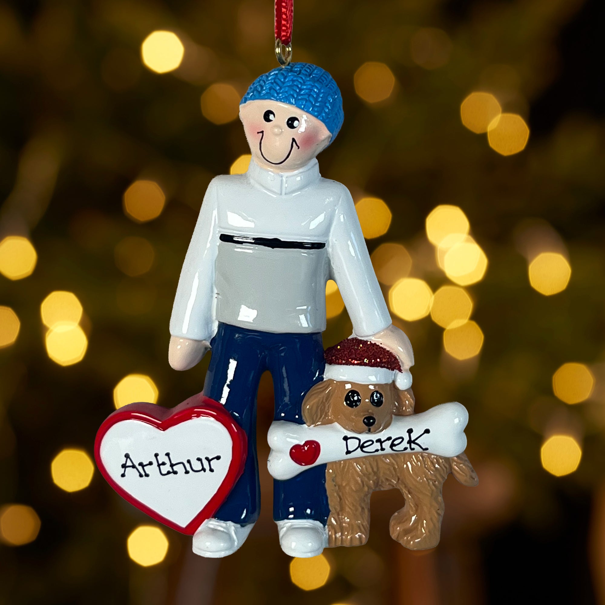 Personalised Pet Dog Christmas Xmas Tree Decoration Ornament - Boy/Girl & Dog