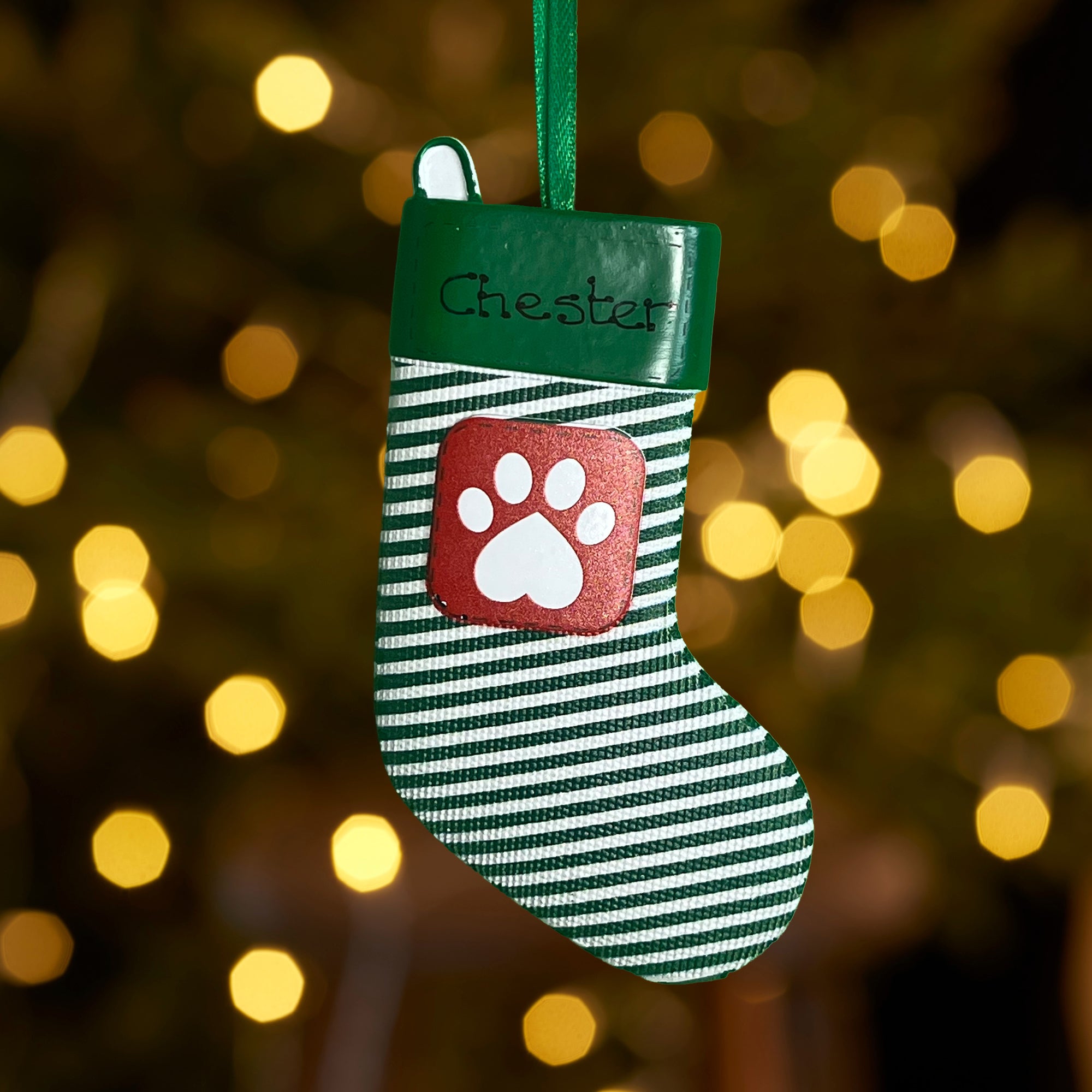 Personalised Pet Dog Cat Christmas Xmas Tree Decoration Ornament - Green PetStocking