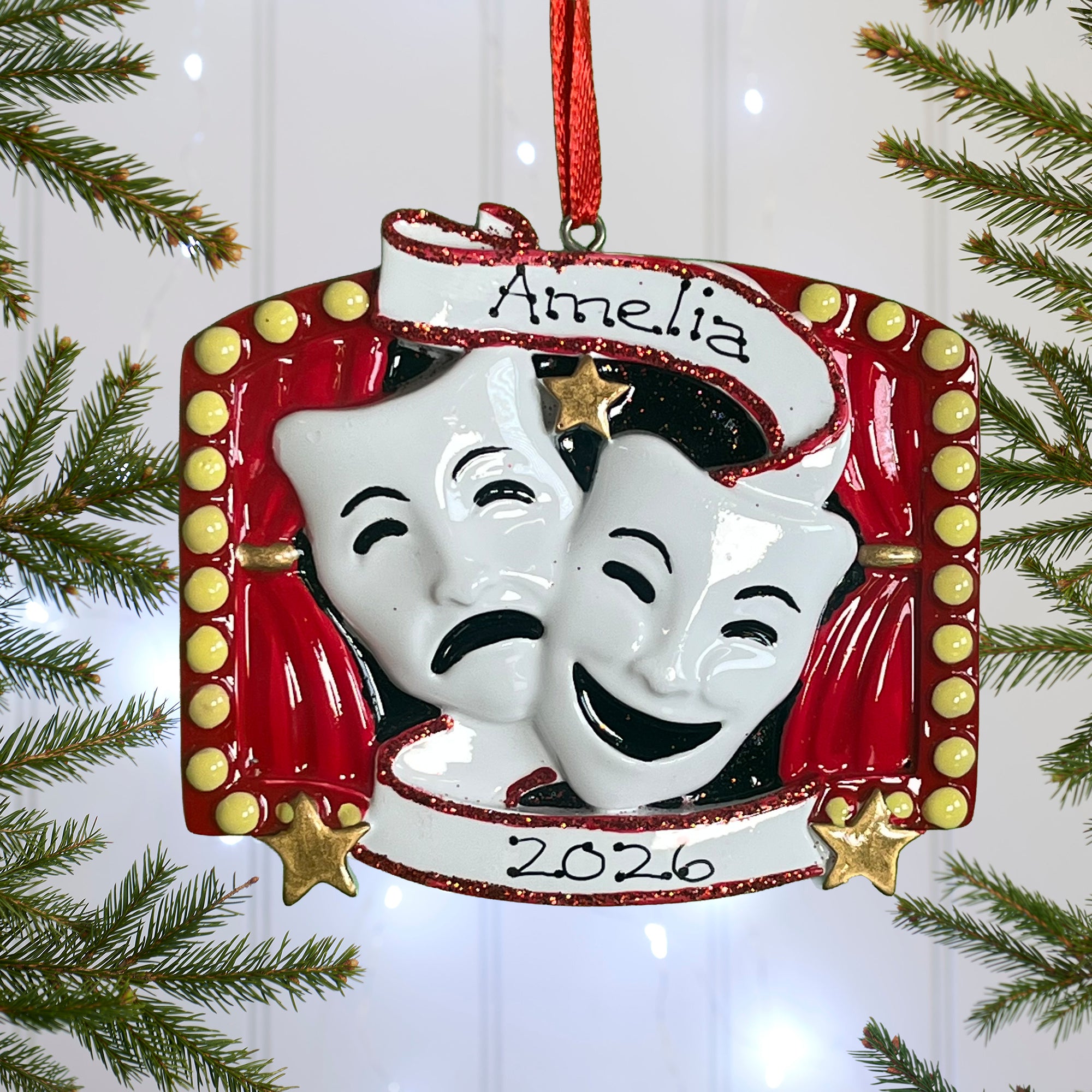 Personalised Family Christmas Xmas Tree Decoration Ornament -Theatre Masks