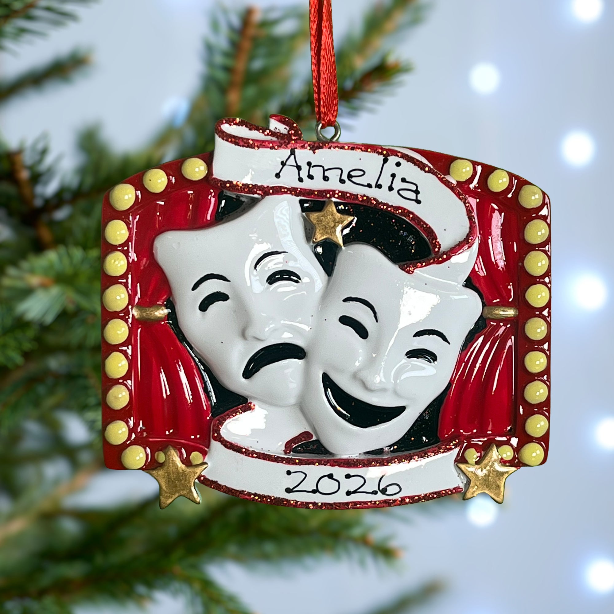 Personalised Family Christmas Xmas Tree Decoration Ornament -Theatre Masks