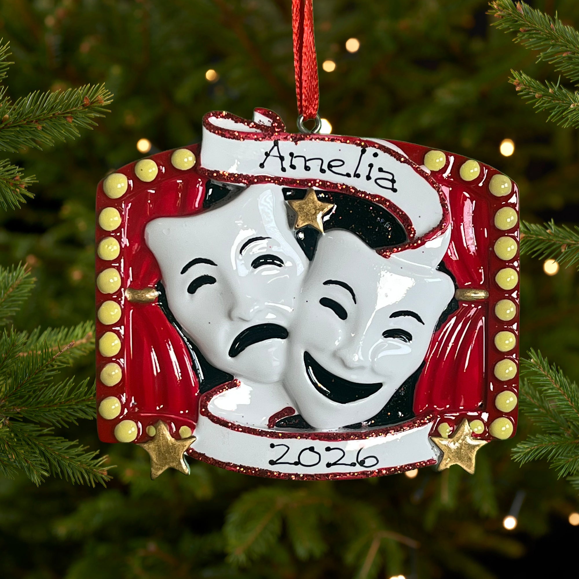 Personalised Family Christmas Xmas Tree Decoration Ornament -Theatre Masks