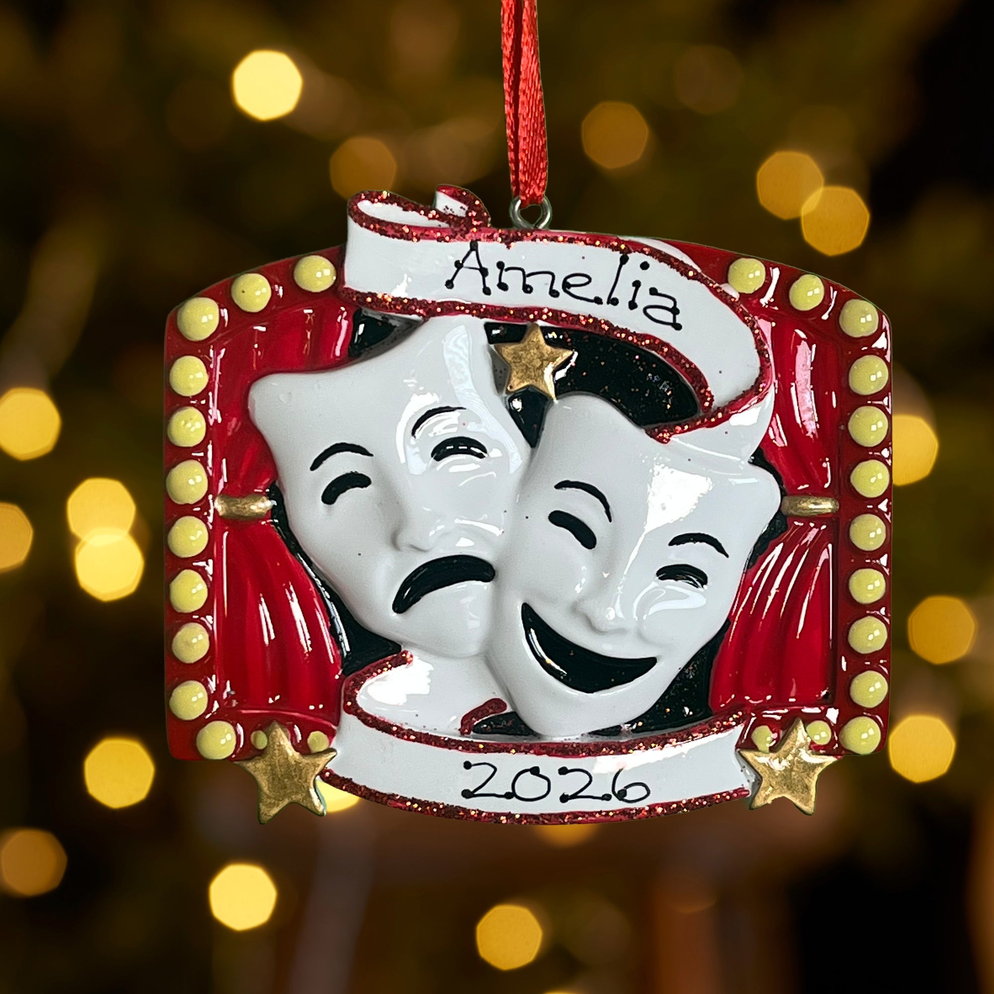 Personalised Family Christmas Xmas Tree Decoration Ornament -Theatre Masks