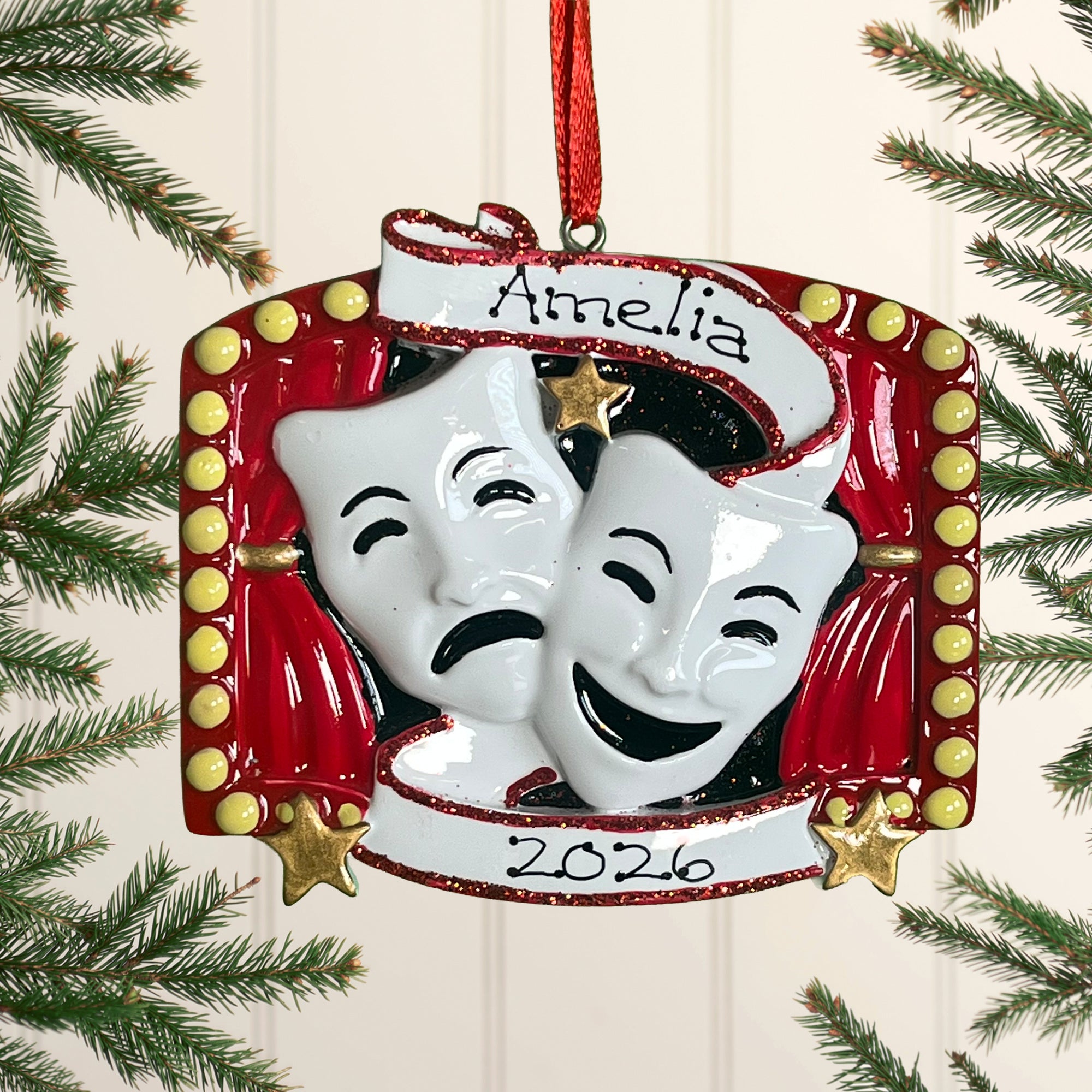 Personalised Family Christmas Xmas Tree Decoration Ornament -Theatre Masks