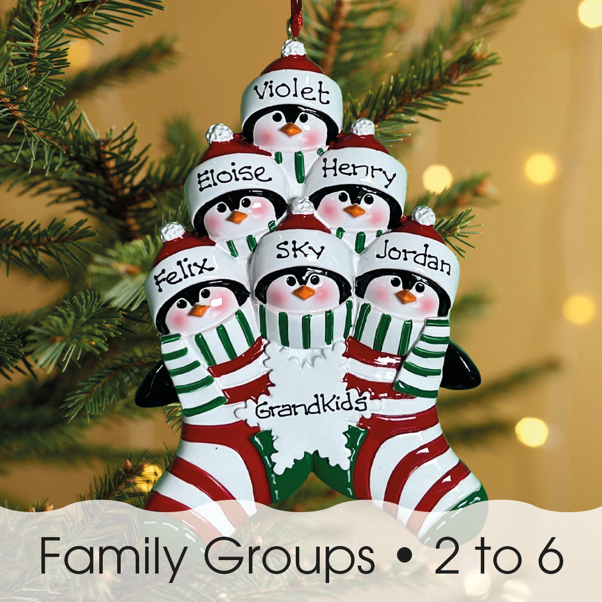 Personalised Family Christmas Xmas Tree Decoration Ornament - Penguin Stocking Family
