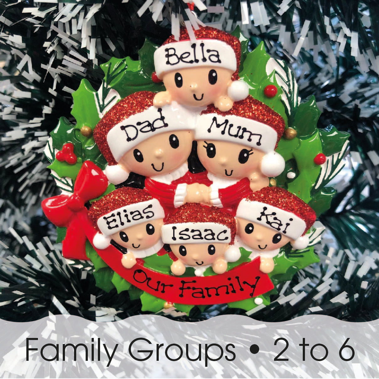Personalised Family Christmas Xmas Tree Decoration Ornament - People on Wreath Family