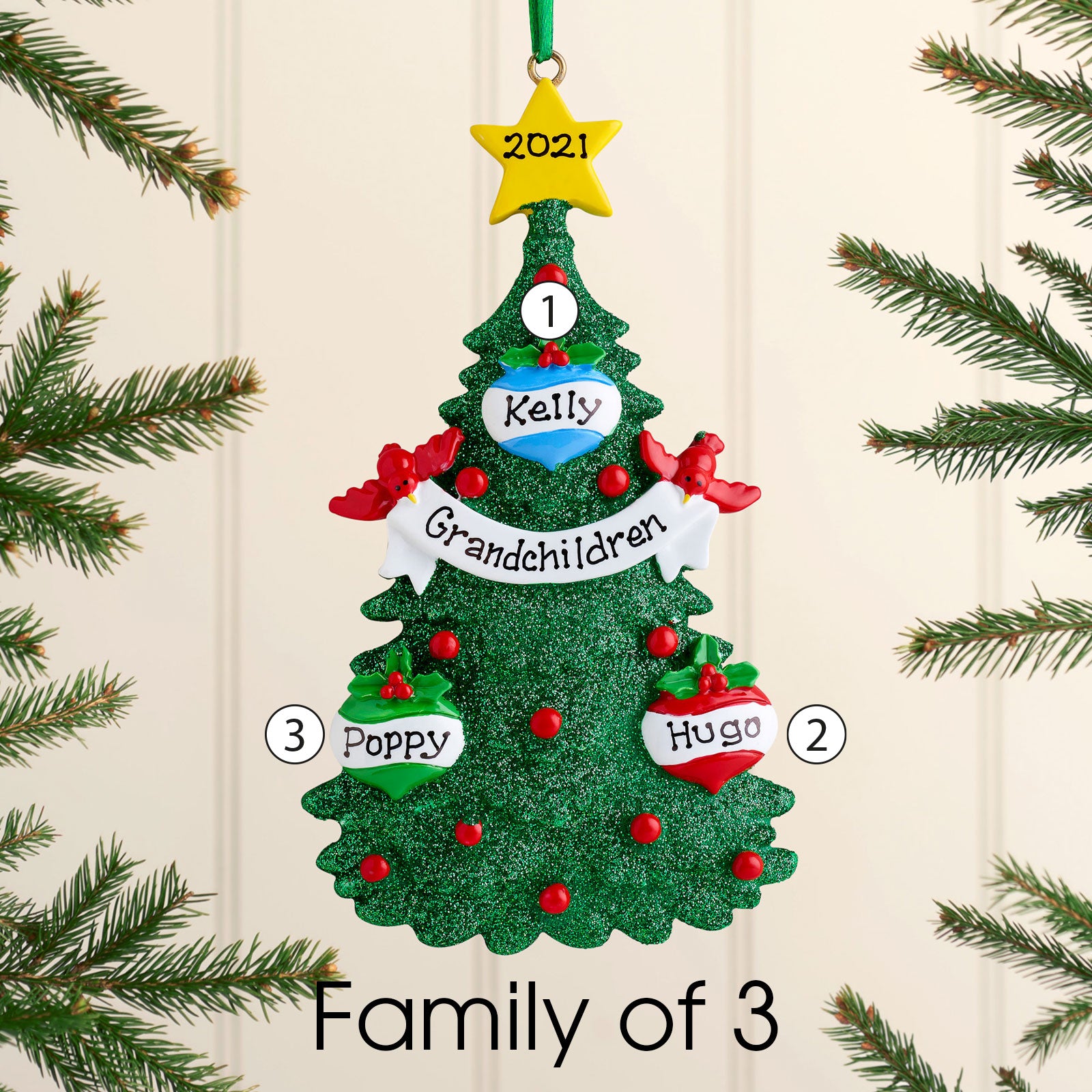 Personalised Family Christmas Xmas Tree Decoration Ornament - Green Tree